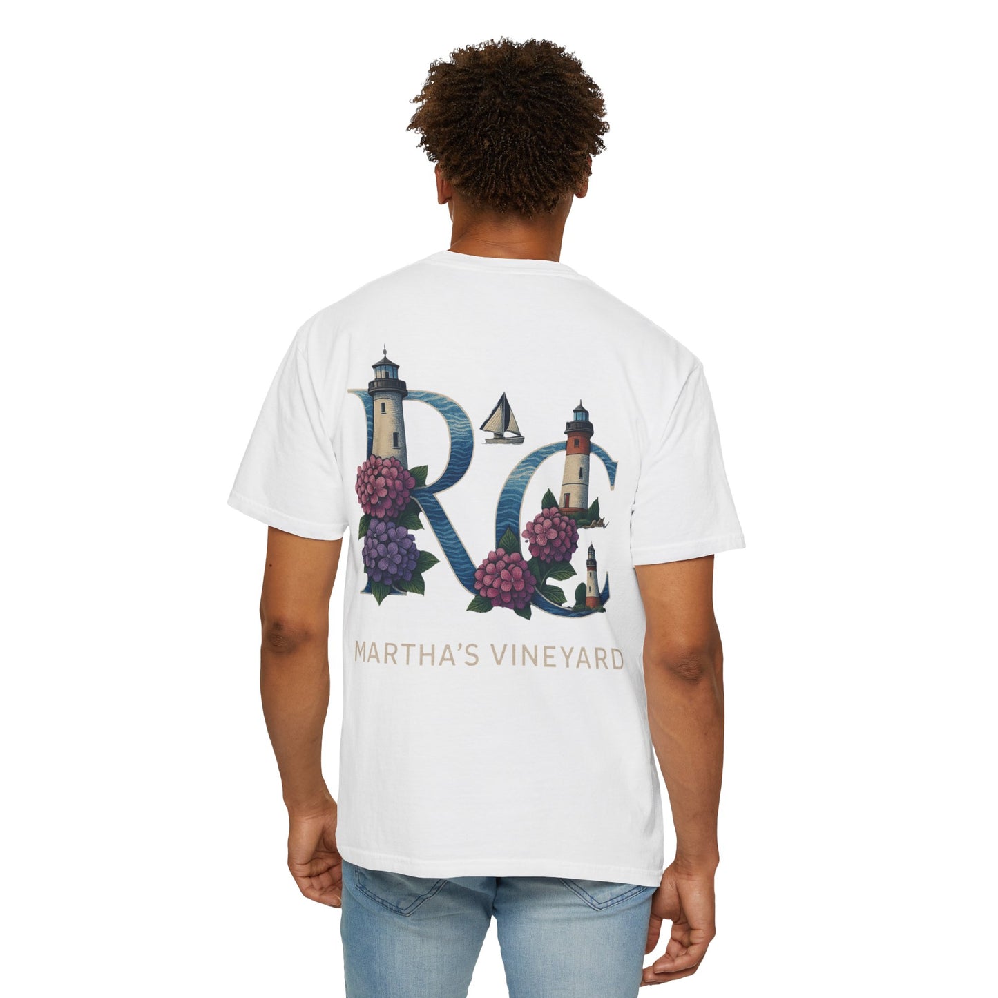 RC Martha’s Vineyard Tee – Nautical Lighthouse & Hydrangea Island Design