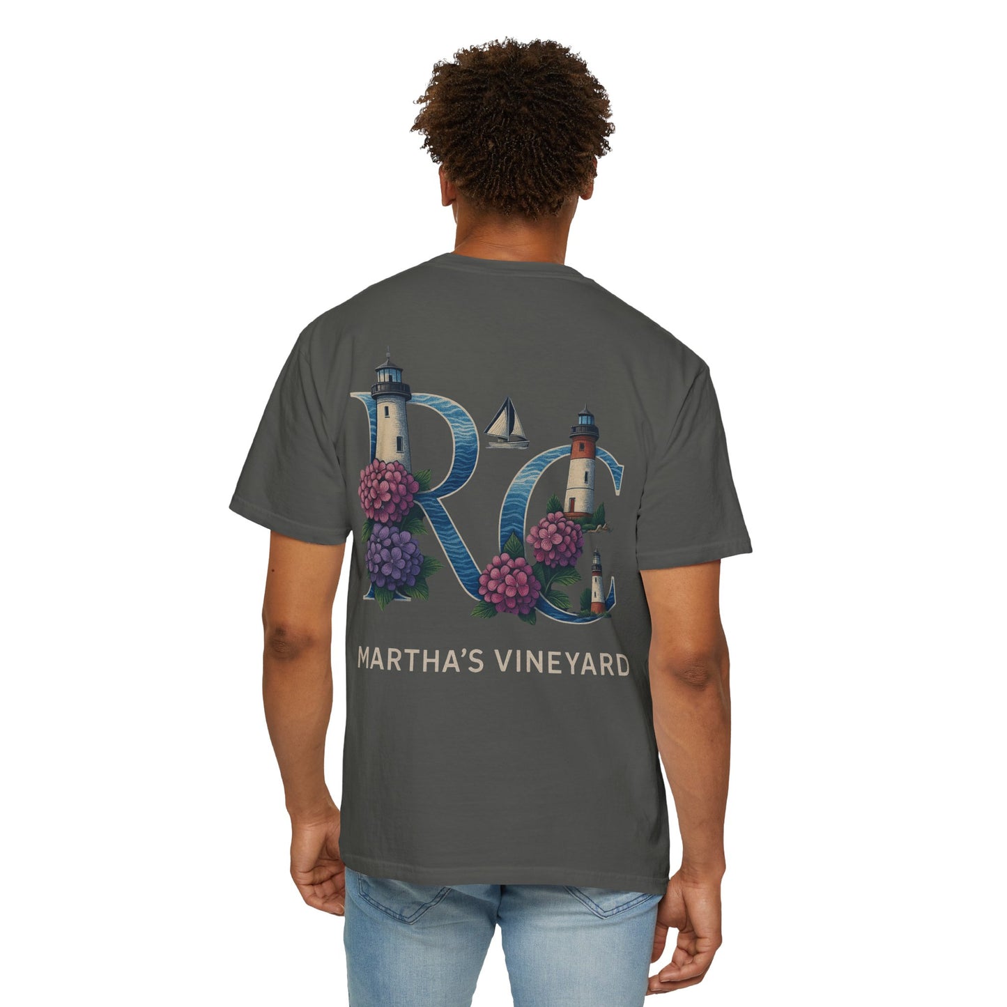 RC Martha’s Vineyard Tee – Nautical Lighthouse & Hydrangea Island Design