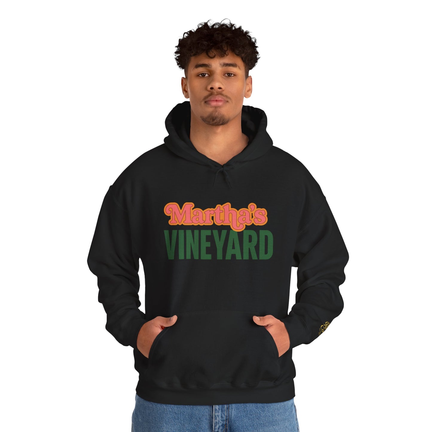 Retro “Martha’s Vineyard” Hoodie – Unisex Heavy Blend, Orange & Green Coastal Desig