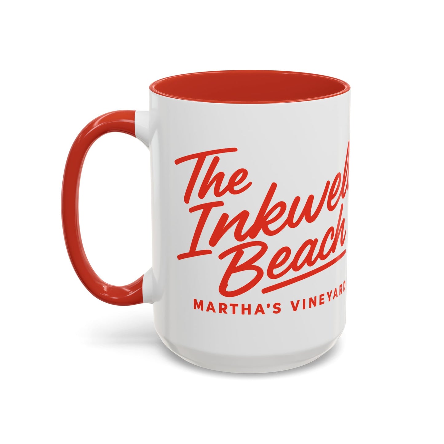 🔴 The Inkwell Beach – Martha’s Vineyard Classic Script Accent Mug (11oz & 15oz)