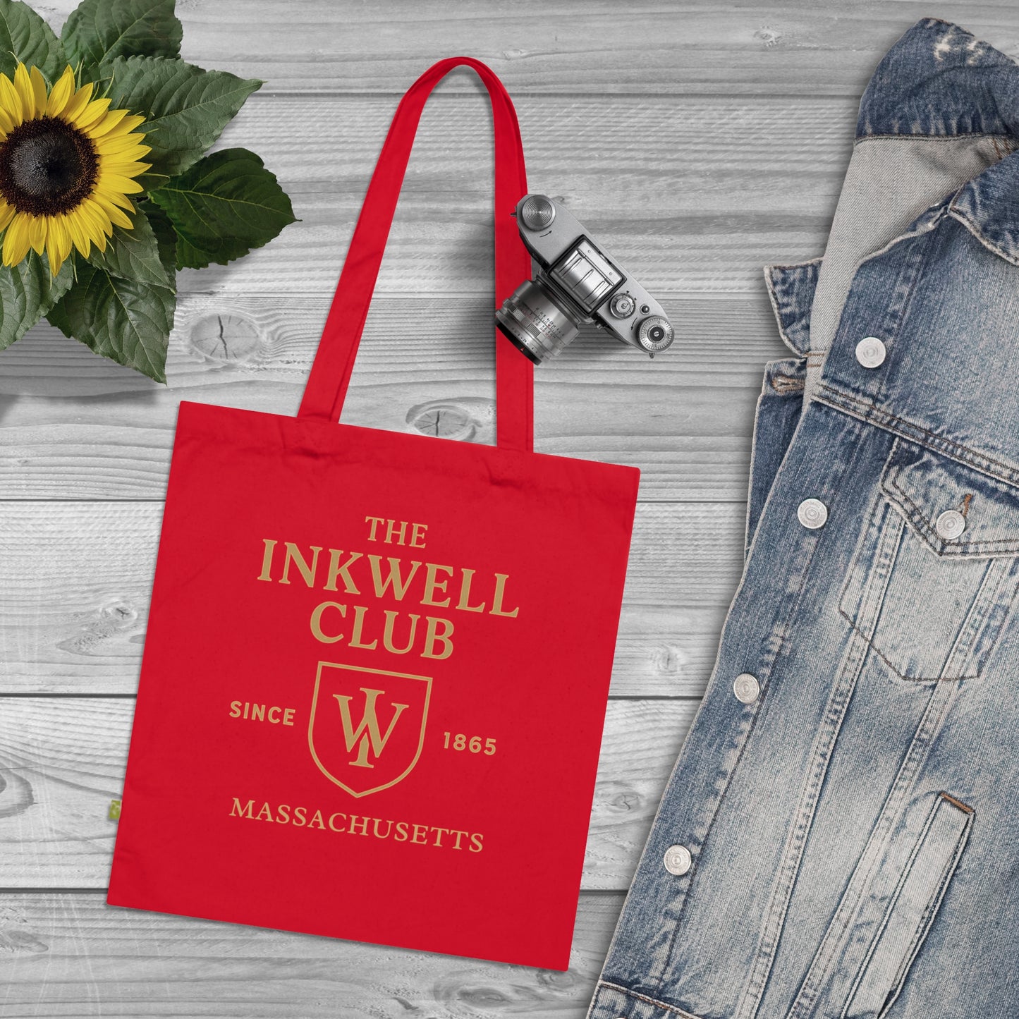 Organic Tote Bag - Inkwell Club Crest Design, Eco-Friendly Long Handle Drop