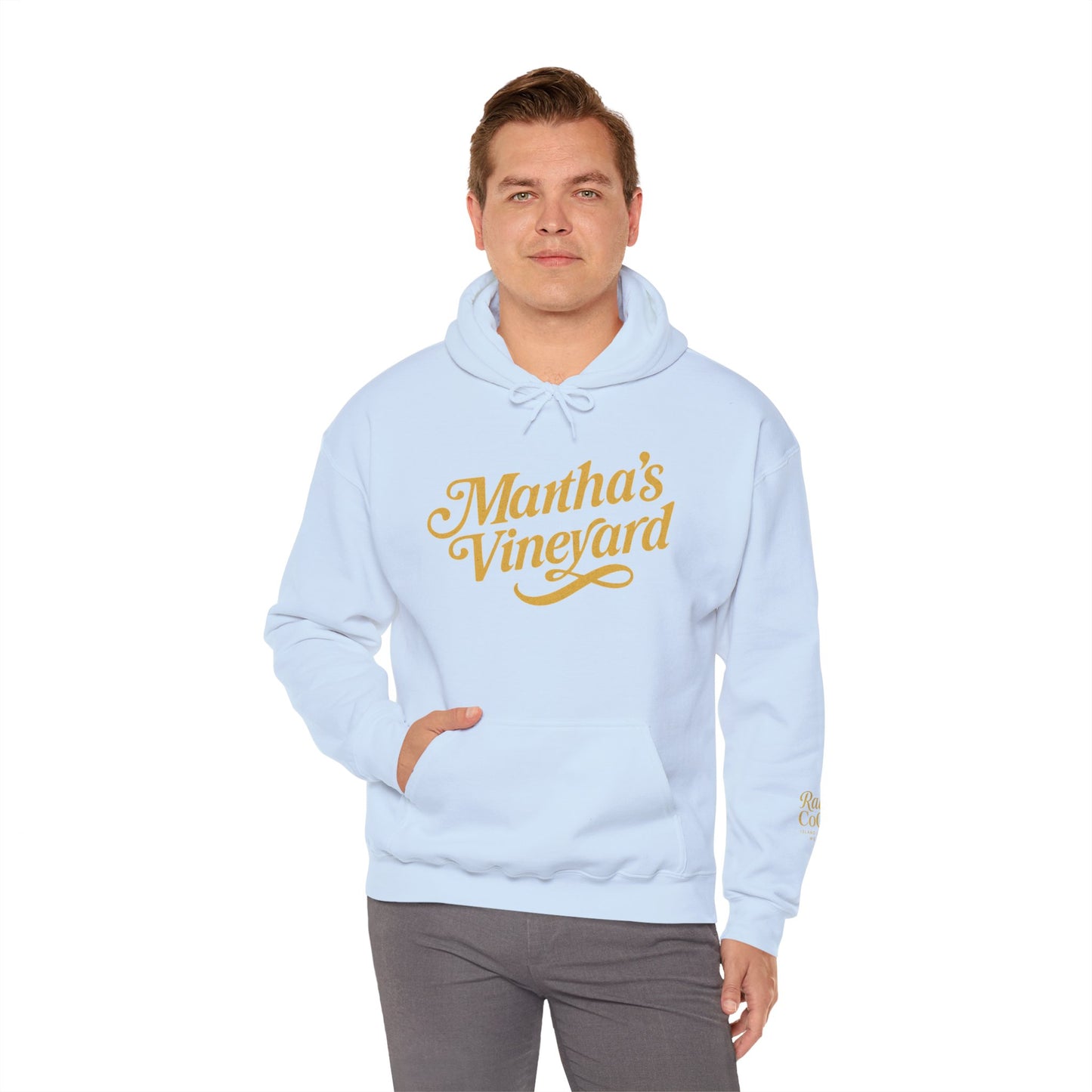 Martha’s Vineyard Hoodie – Unisex Heavy Blend with Cursive Yellow & Black Lettering