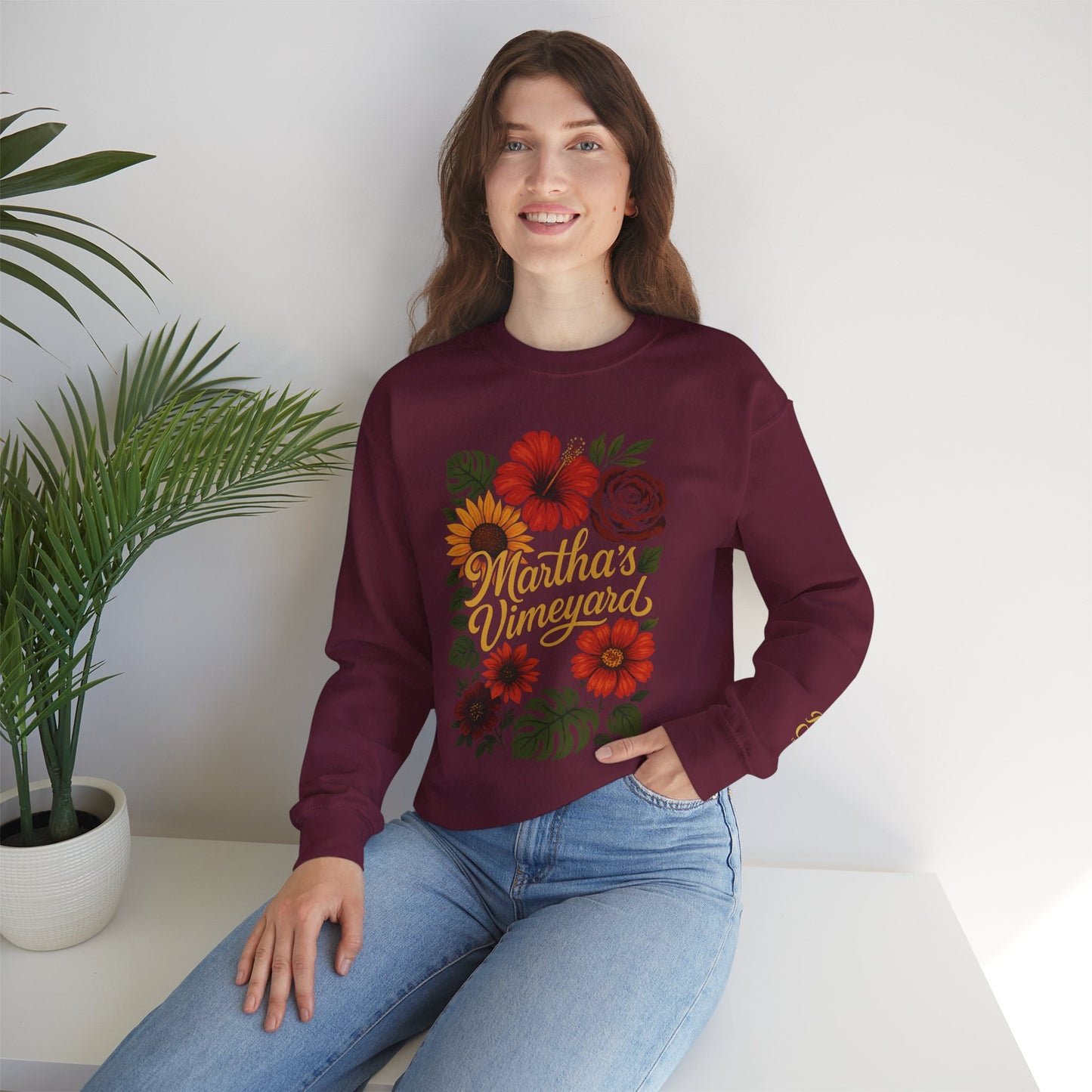 Ocean Park Floral Crewneck Sweatshirt – Martha’s Vineyard Classic | Unisex Heavy Blend