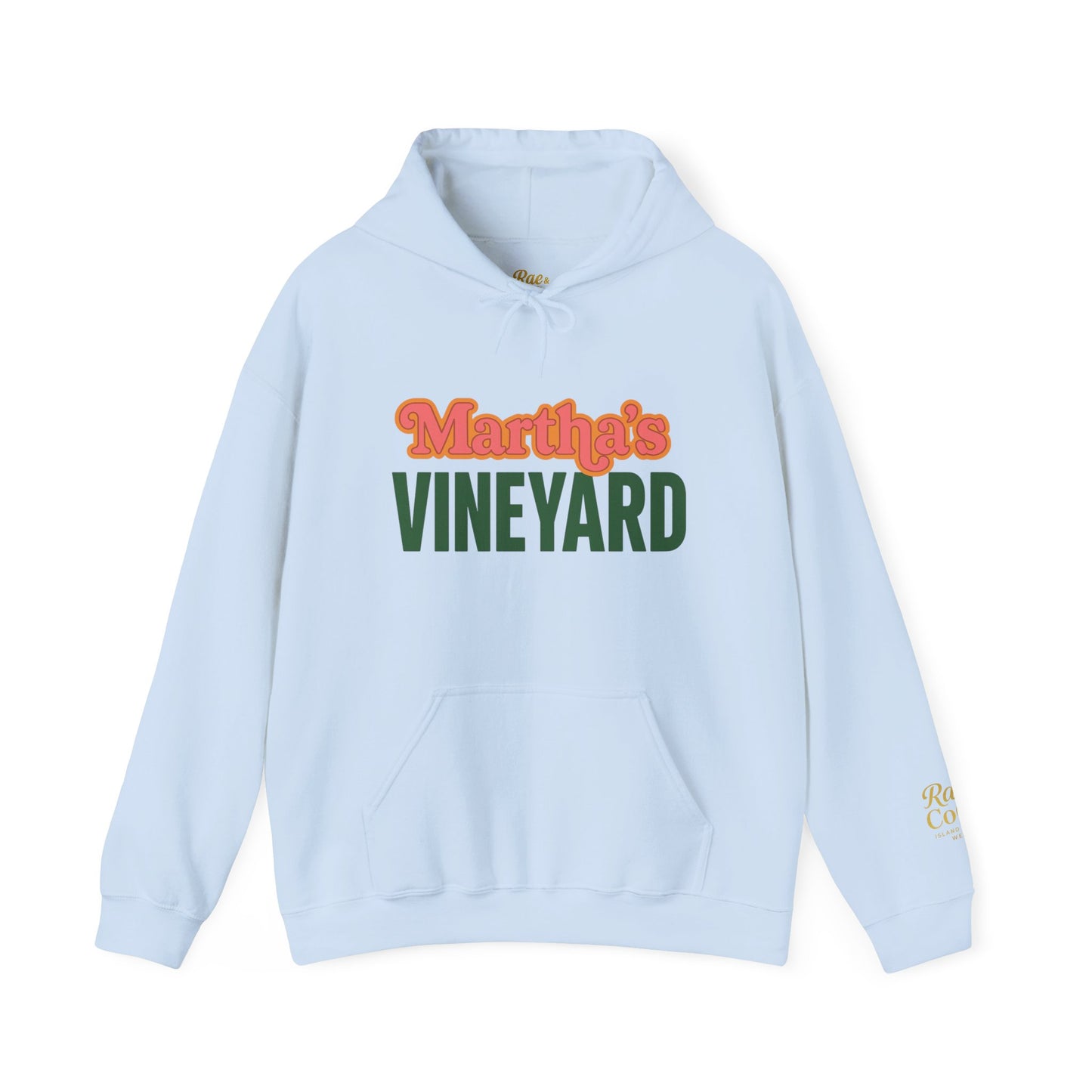 Retro “Martha’s Vineyard” Hoodie – Unisex Heavy Blend, Orange & Green Coastal Desig