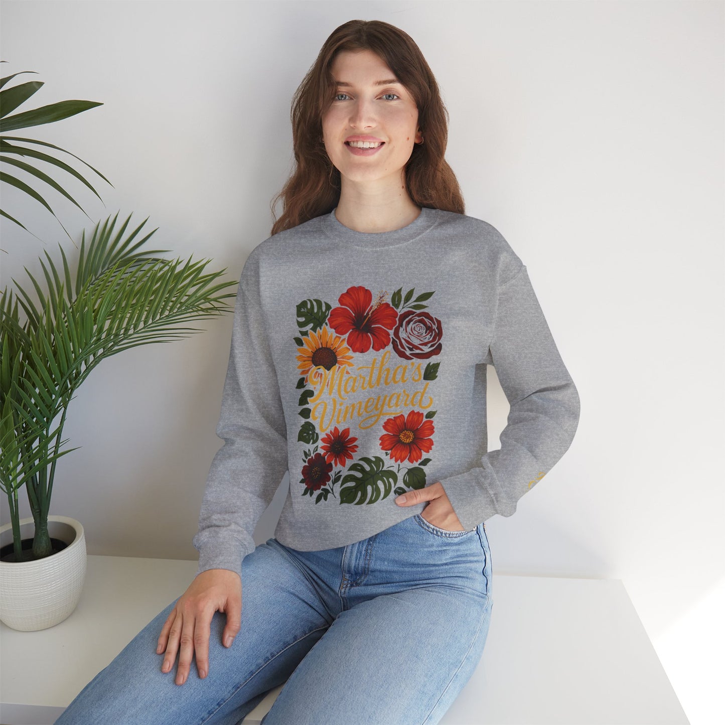 Ocean Park Floral Crewneck Sweatshirt – Martha’s Vineyard Classic | Unisex Heavy Blend