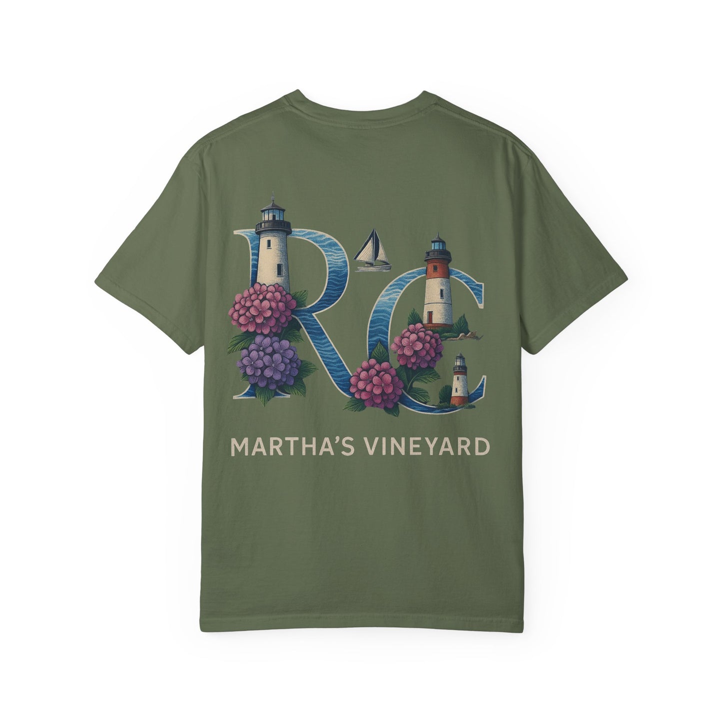 RC Martha’s Vineyard Tee – Nautical Lighthouse & Hydrangea Island Design
