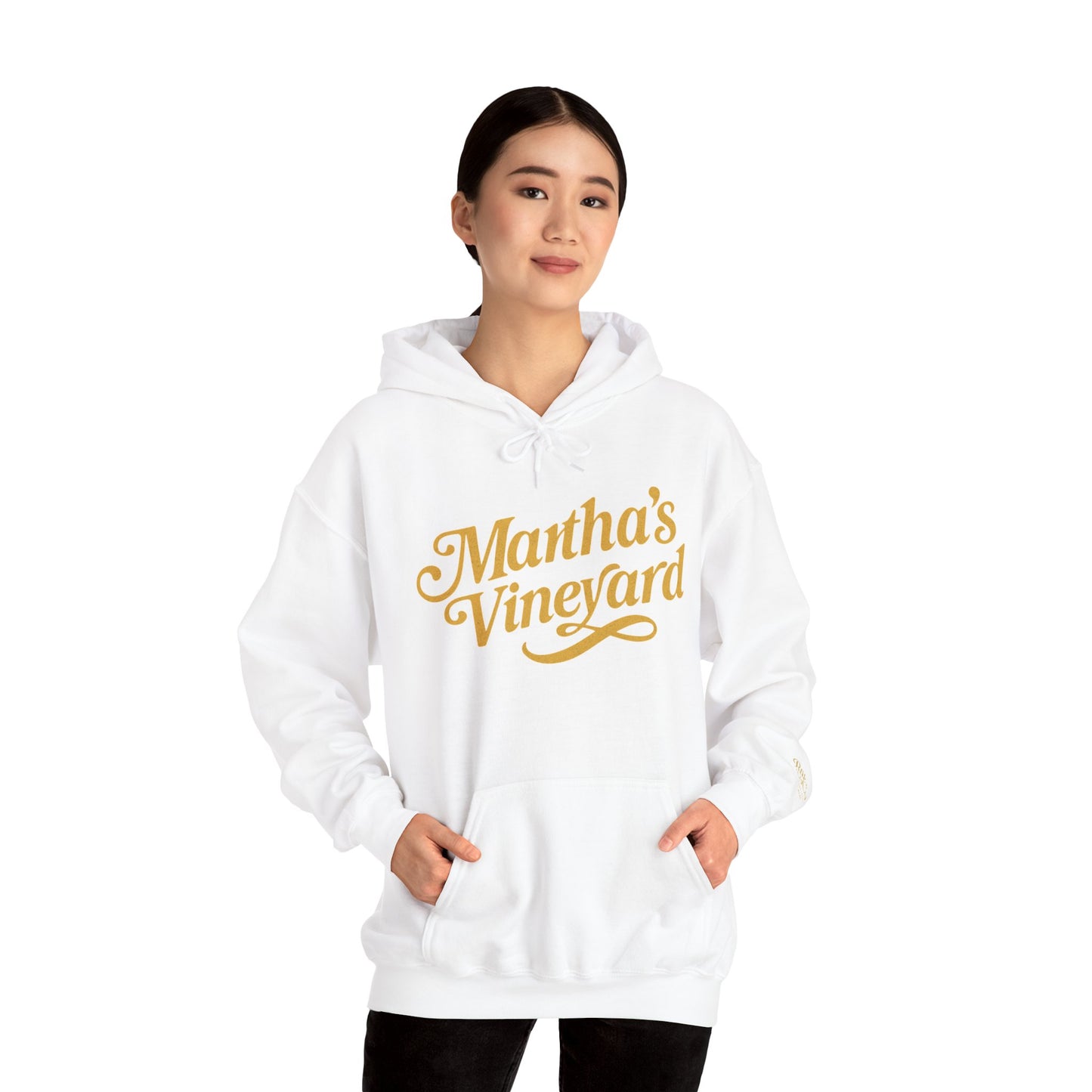 Martha’s Vineyard Hoodie – Unisex Heavy Blend with Cursive Yellow & Black Lettering