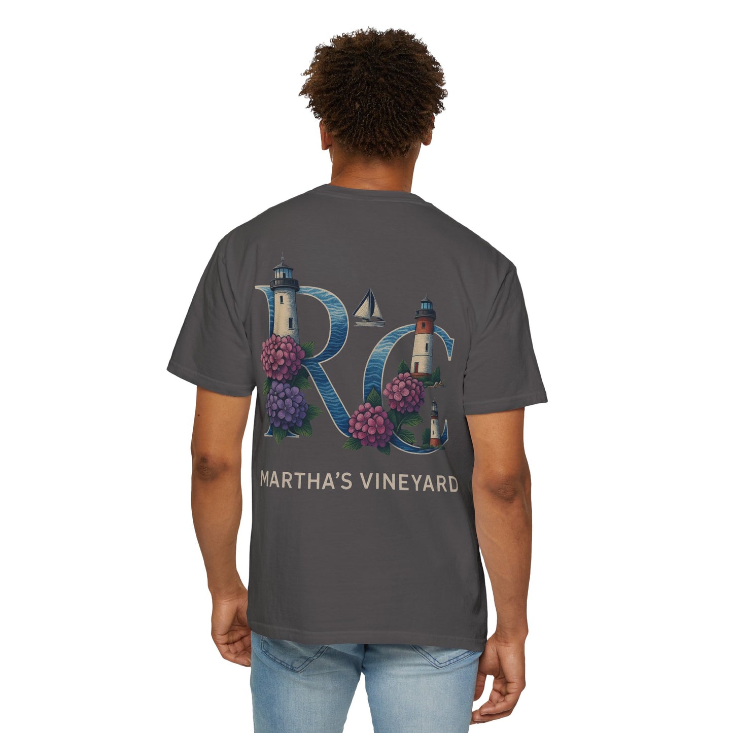 RC Martha’s Vineyard Tee – Nautical Lighthouse & Hydrangea Island Design