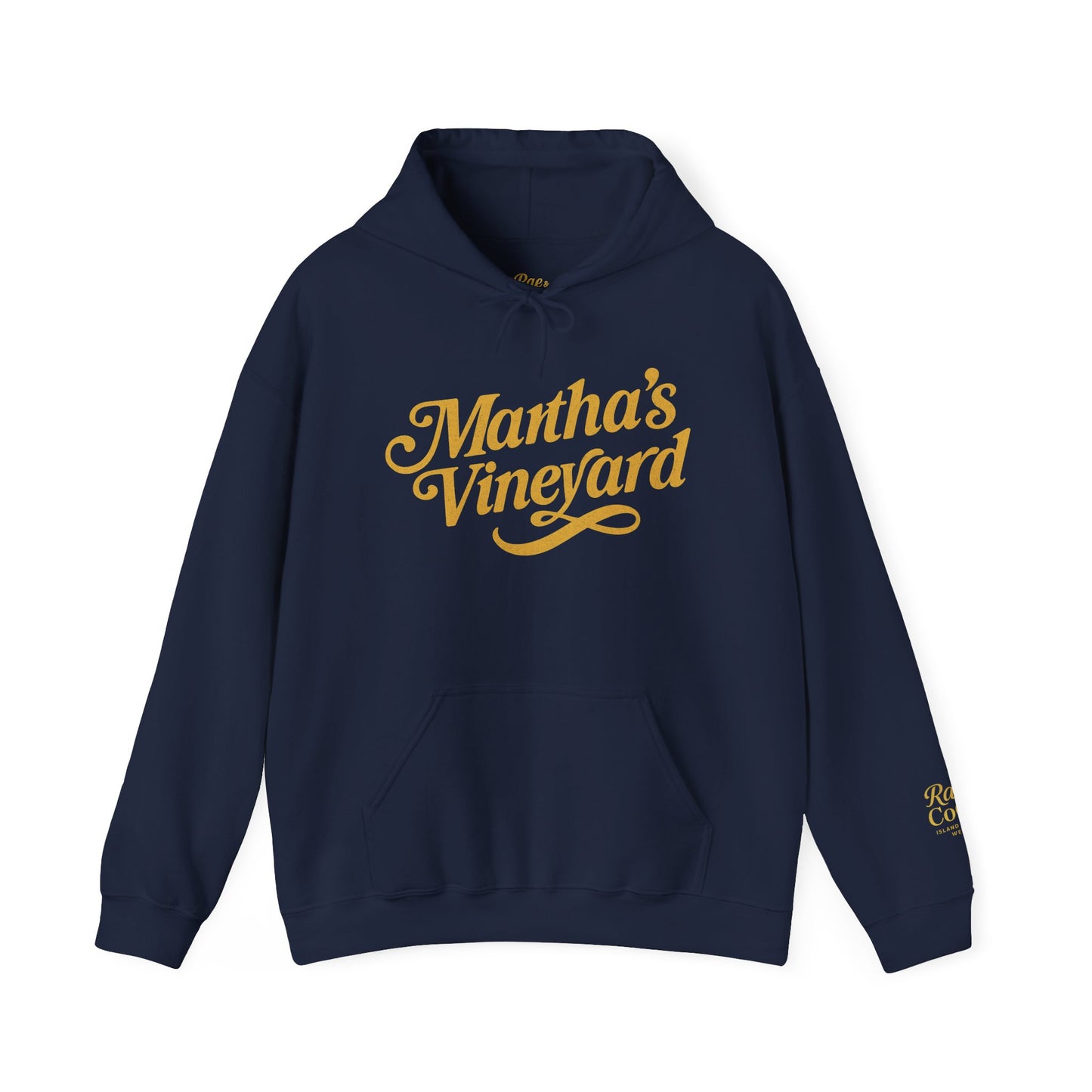 Martha’s Vineyard Hoodie – Unisex Heavy Blend with Cursive Yellow & Black Lettering