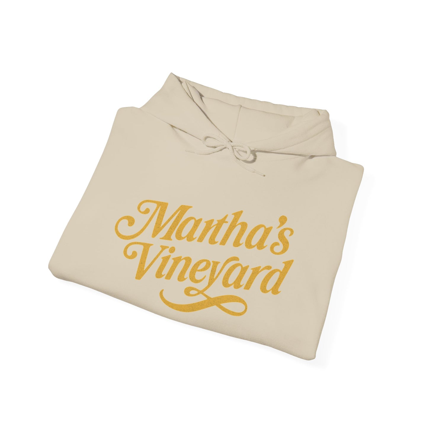 Martha’s Vineyard Hoodie – Unisex Heavy Blend with Cursive Yellow & Black Lettering