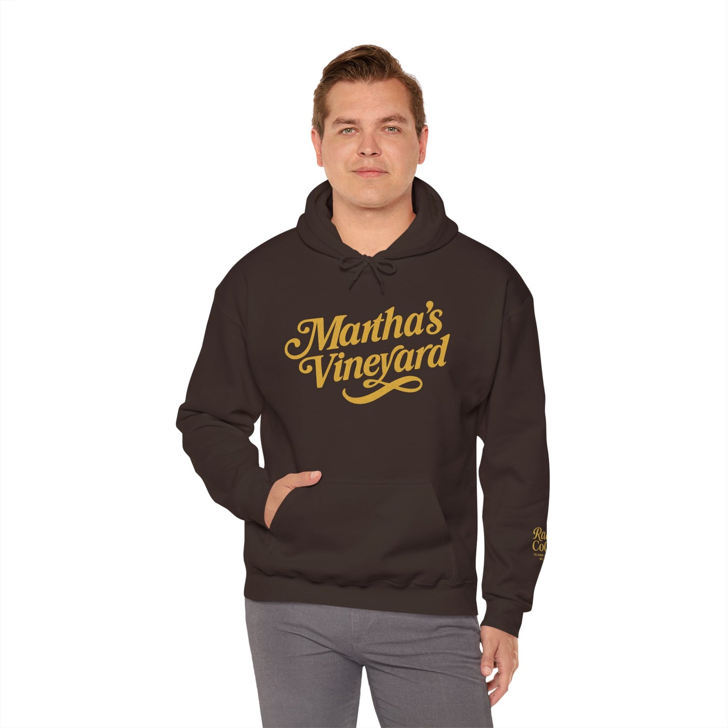 Martha’s Vineyard Hoodie – Unisex Heavy Blend with Cursive Yellow & Black Lettering
