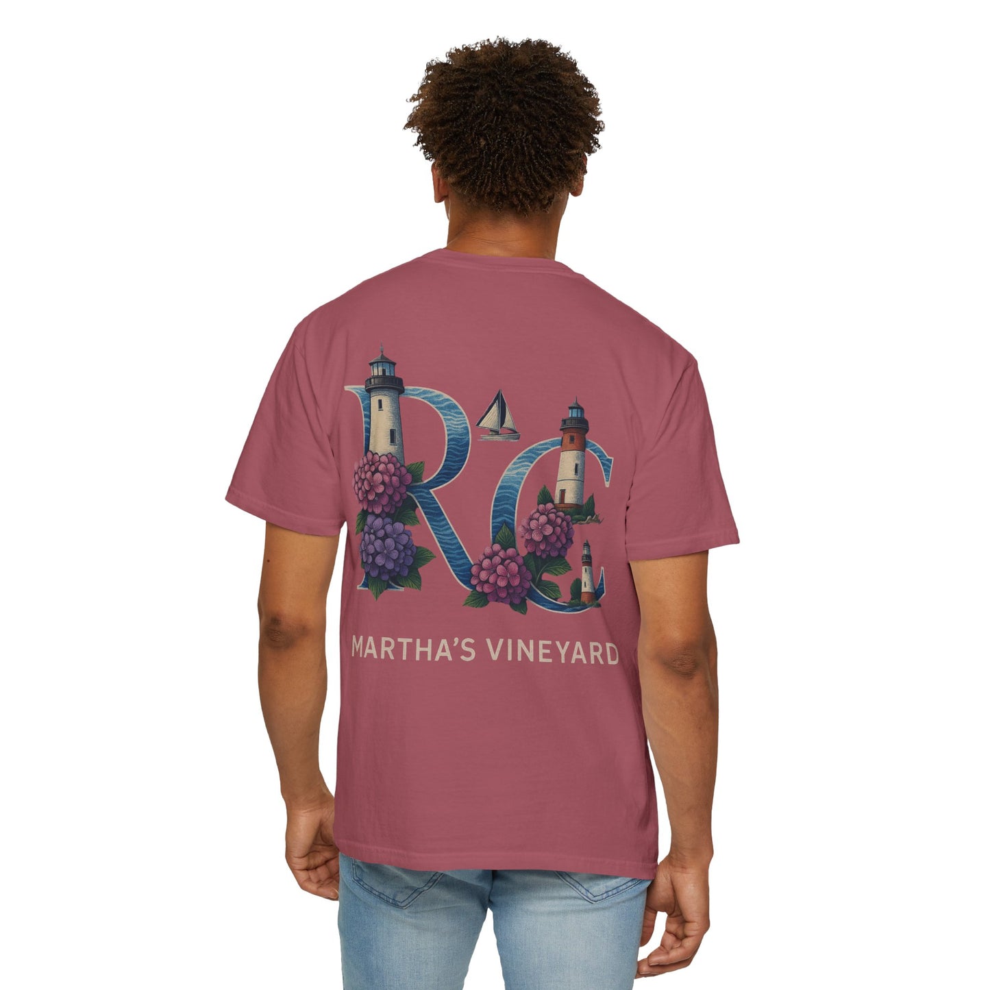 RC Martha’s Vineyard Tee – Nautical Lighthouse & Hydrangea Island Design