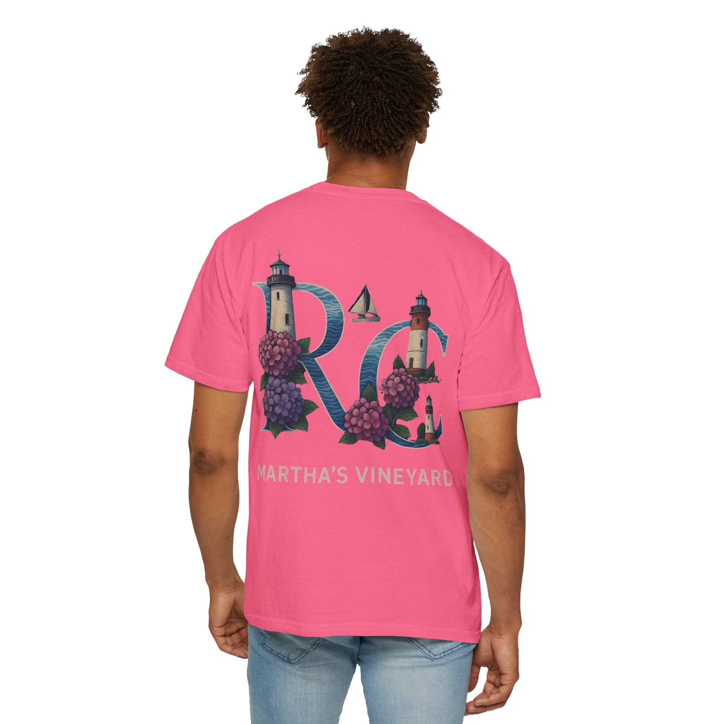 RC Martha’s Vineyard Tee – Nautical Lighthouse & Hydrangea Island Design