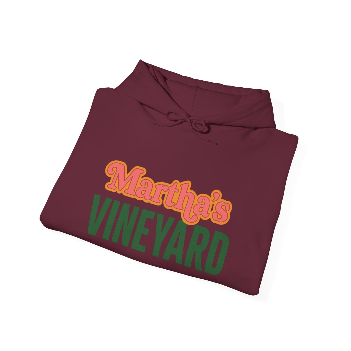Retro “Martha’s Vineyard” Hoodie – Unisex Heavy Blend, Orange & Green Coastal Desig