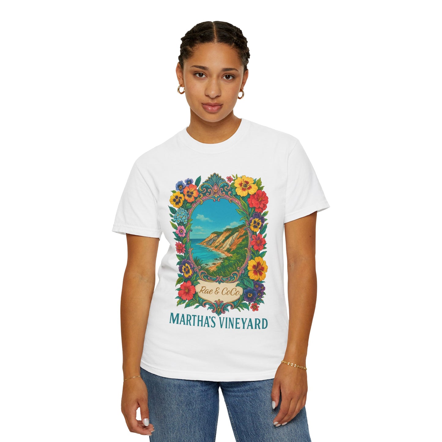 Vintage Floral Martha’s Vineyard Tee – Aquinnah Cliffs & Island Heritage Shirt