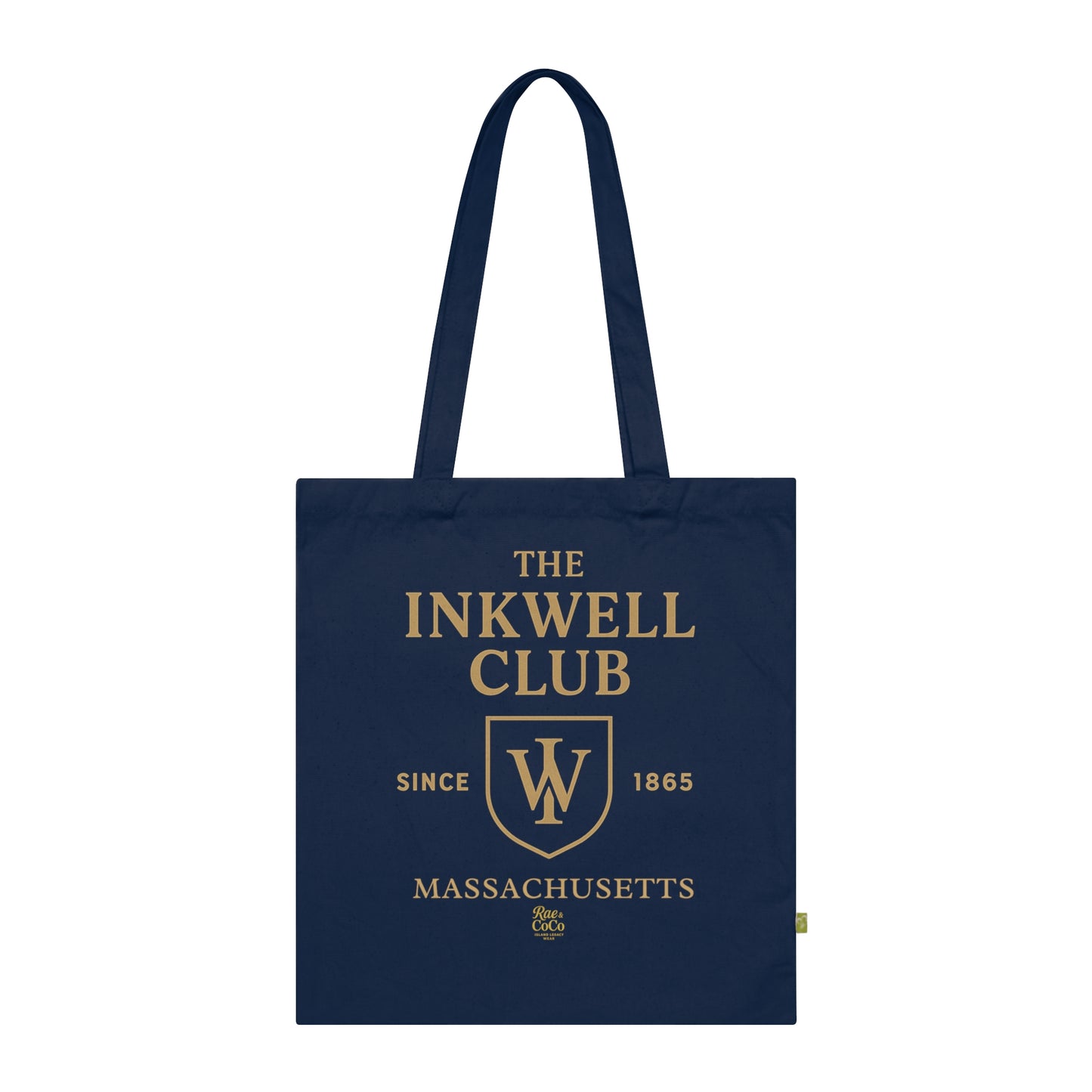 Organic Tote Bag - Inkwell Club Crest Design, Eco-Friendly Long Handle Drop