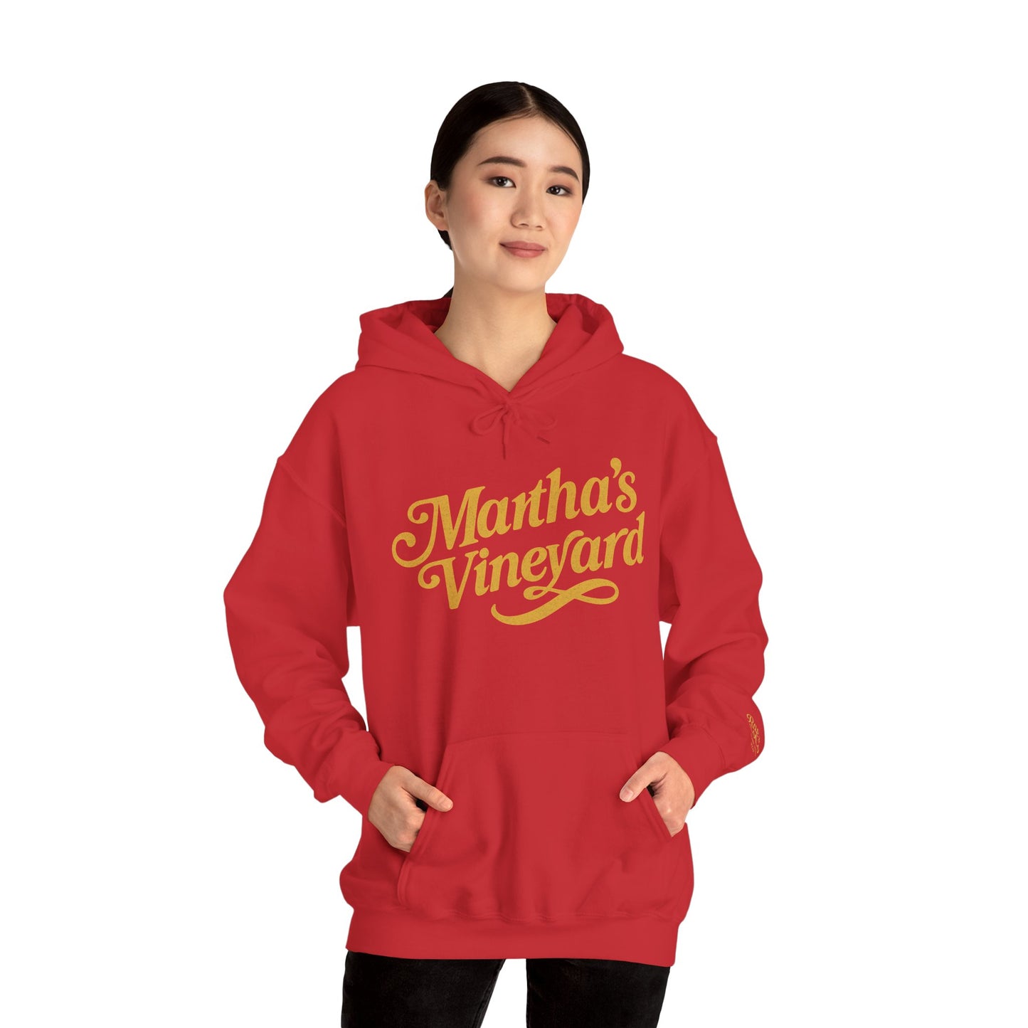 Martha’s Vineyard Hoodie – Unisex Heavy Blend with Cursive Yellow & Black Lettering