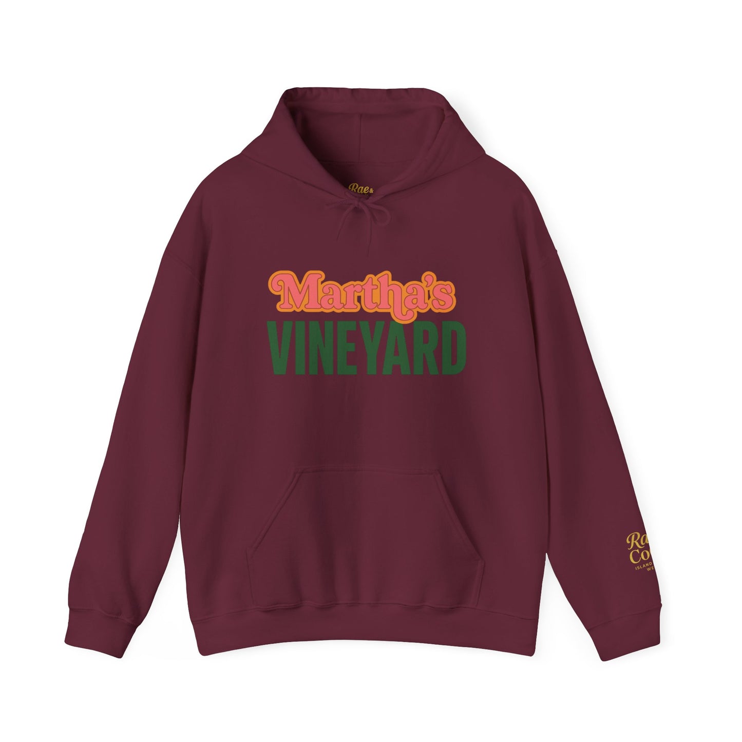 Retro “Martha’s Vineyard” Hoodie – Unisex Heavy Blend, Orange & Green Coastal Desig