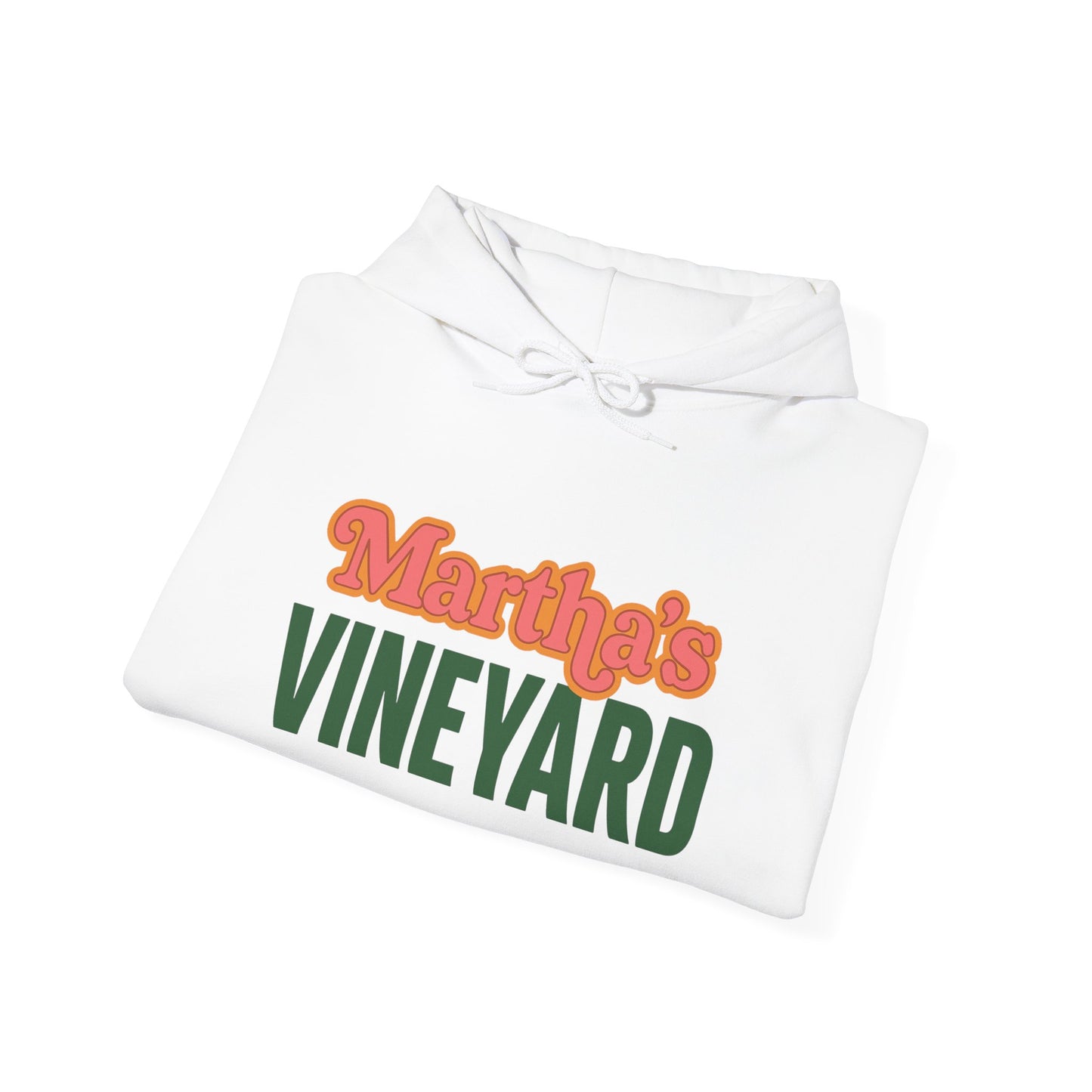 Retro “Martha’s Vineyard” Hoodie – Unisex Heavy Blend, Orange & Green Coastal Desig
