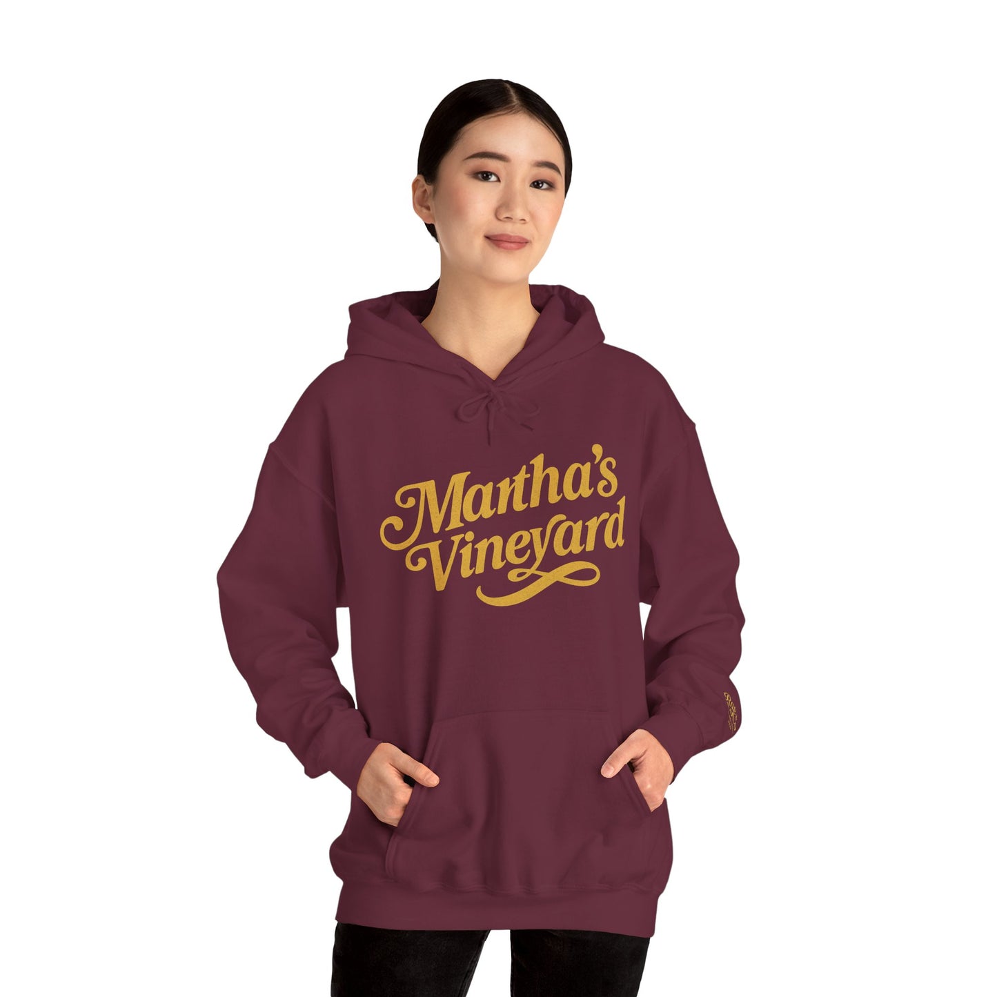 Martha’s Vineyard Hoodie – Unisex Heavy Blend with Cursive Yellow & Black Lettering
