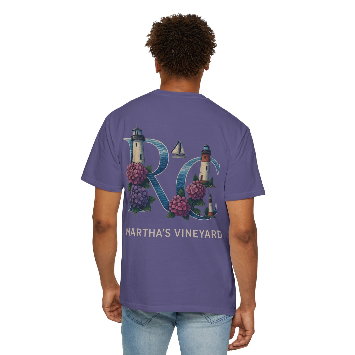 RC Martha’s Vineyard Tee – Nautical Lighthouse & Hydrangea Island Design