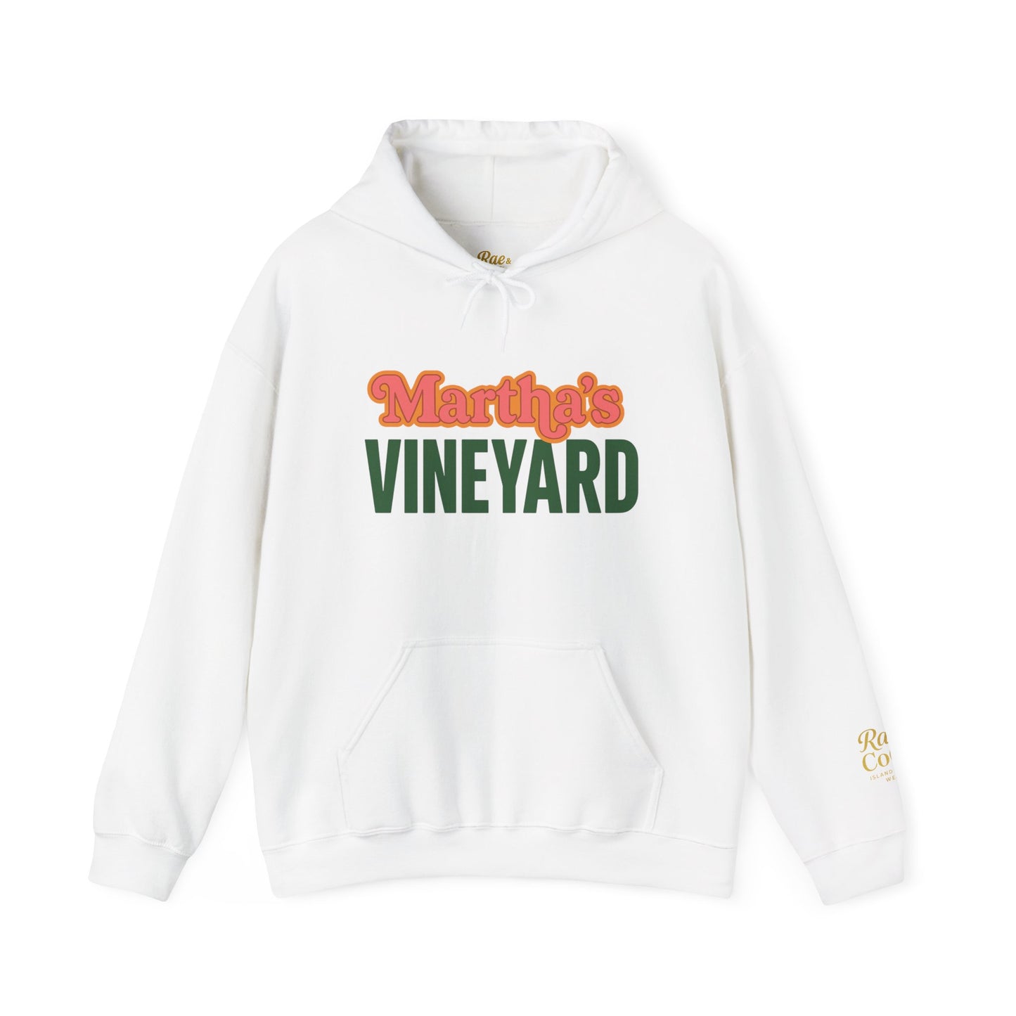 Retro “Martha’s Vineyard” Hoodie – Unisex Heavy Blend, Orange & Green Coastal Desig