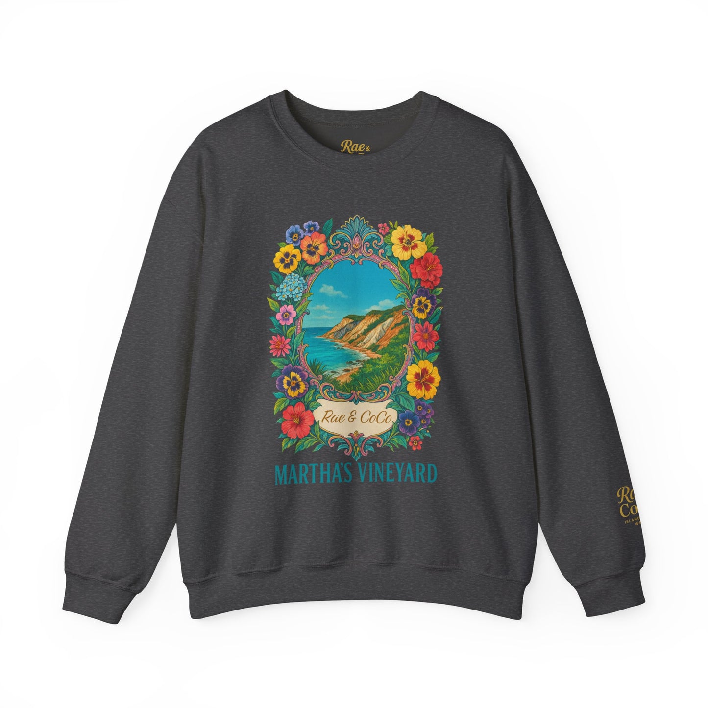 Aquinnah Cliffs Floral Crewneck – Martha’s Vineyard Classic | Unisex Heavy Blend Sweatshirt