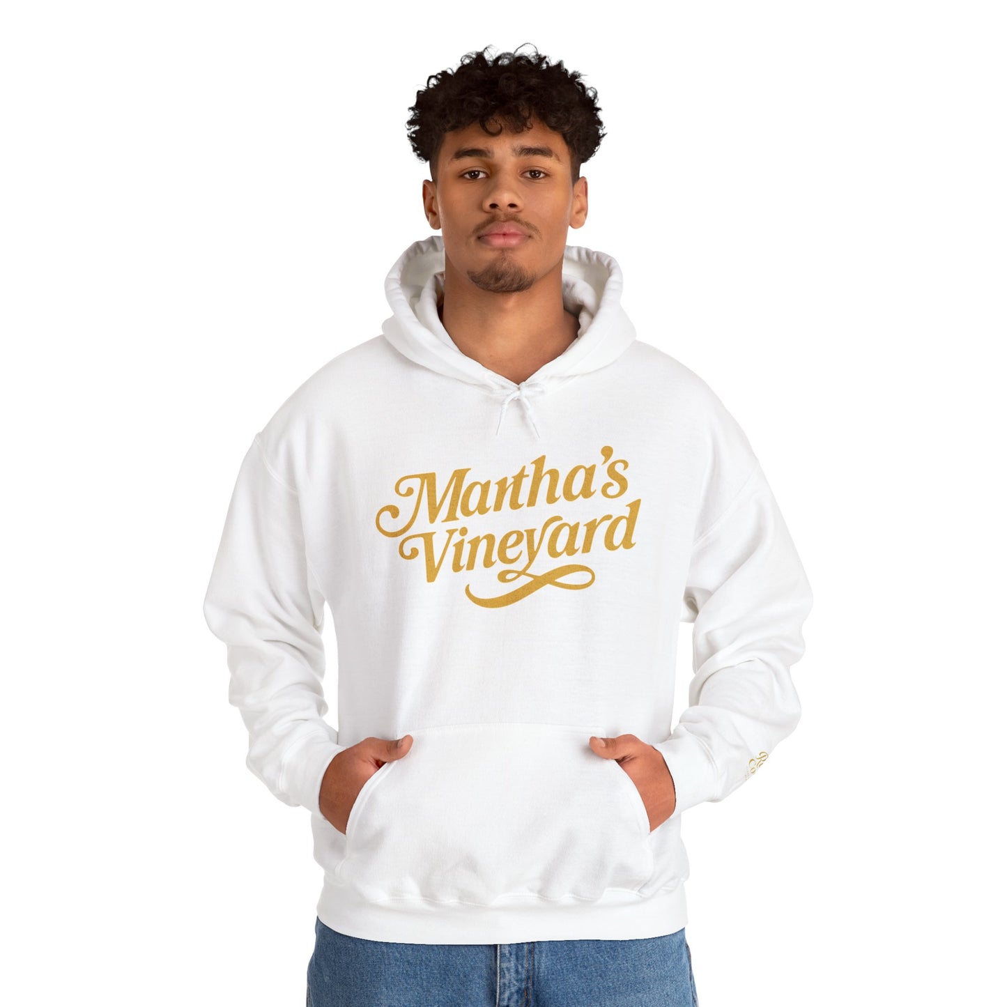 Martha’s Vineyard Hoodie – Unisex Heavy Blend with Cursive Yellow & Black Lettering