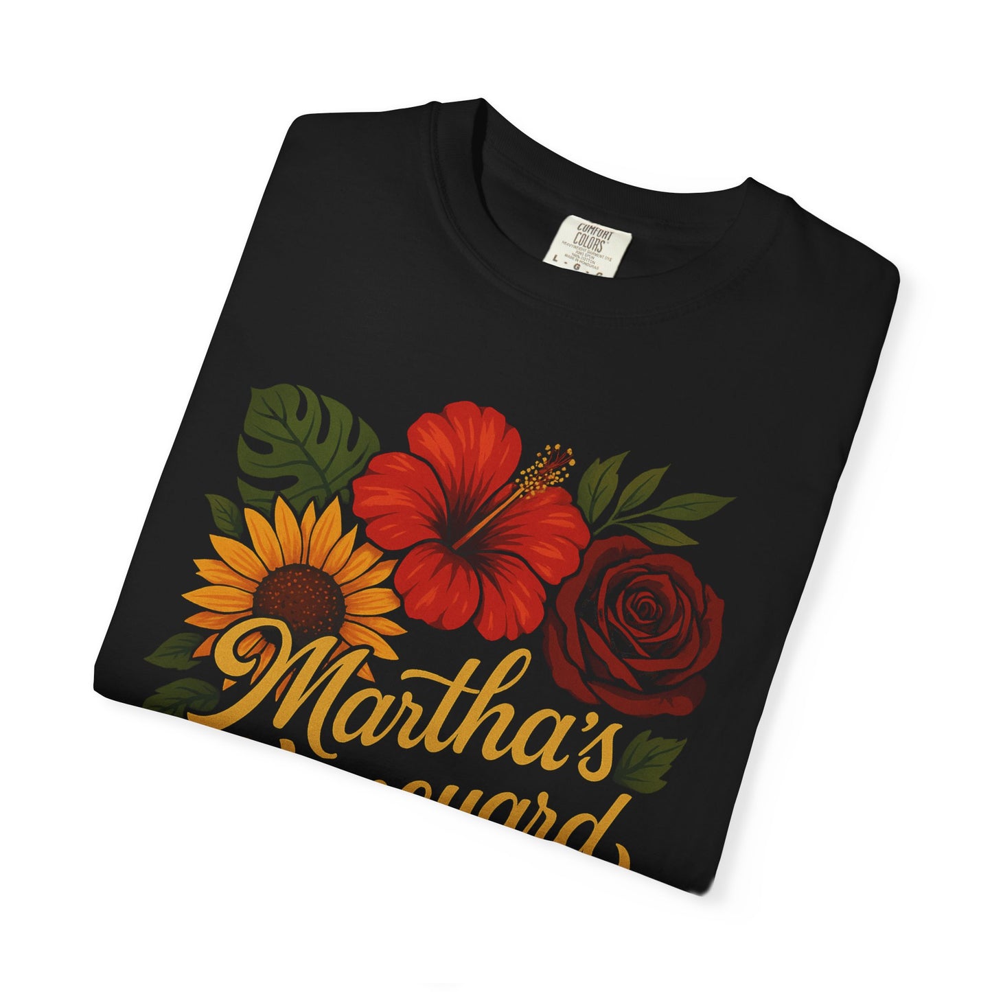 Floral Martha’s Vineyard Tee – Tropical Island Bloom Vintage Script T-Shirt