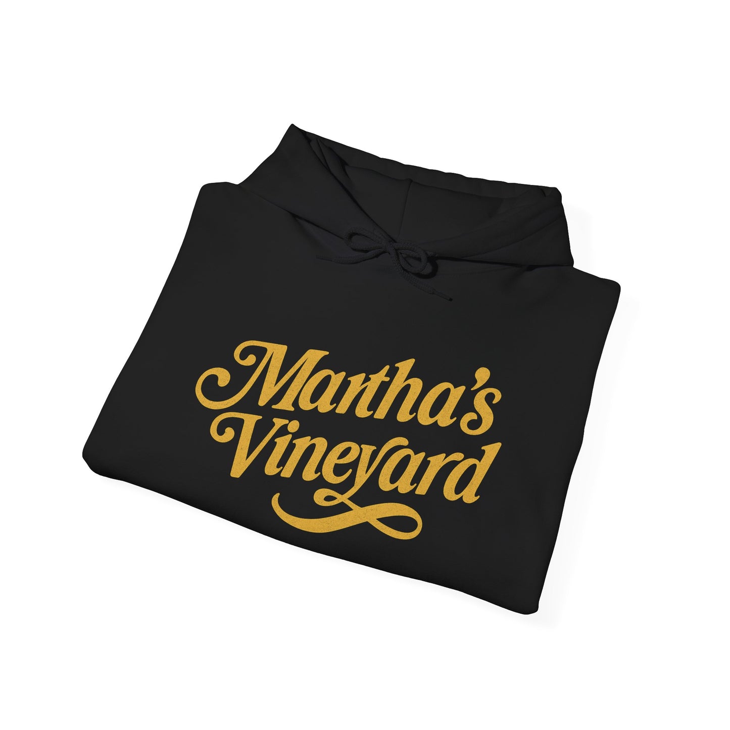 Martha’s Vineyard Hoodie – Unisex Heavy Blend with Cursive Yellow & Black Lettering