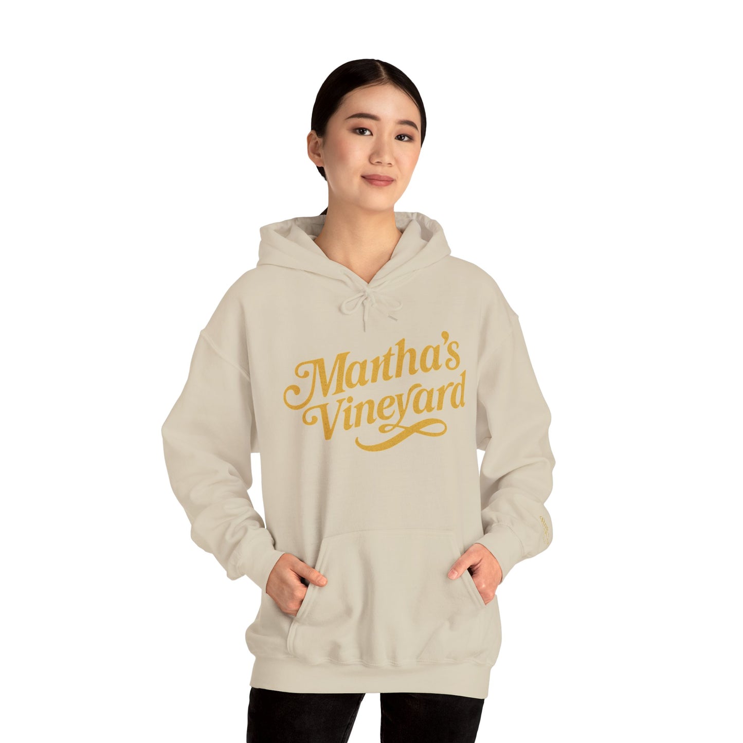 Martha’s Vineyard Hoodie – Unisex Heavy Blend with Cursive Yellow & Black Lettering