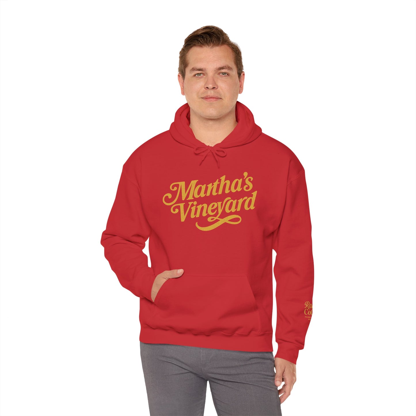 Martha’s Vineyard Hoodie – Unisex Heavy Blend with Cursive Yellow & Black Lettering
