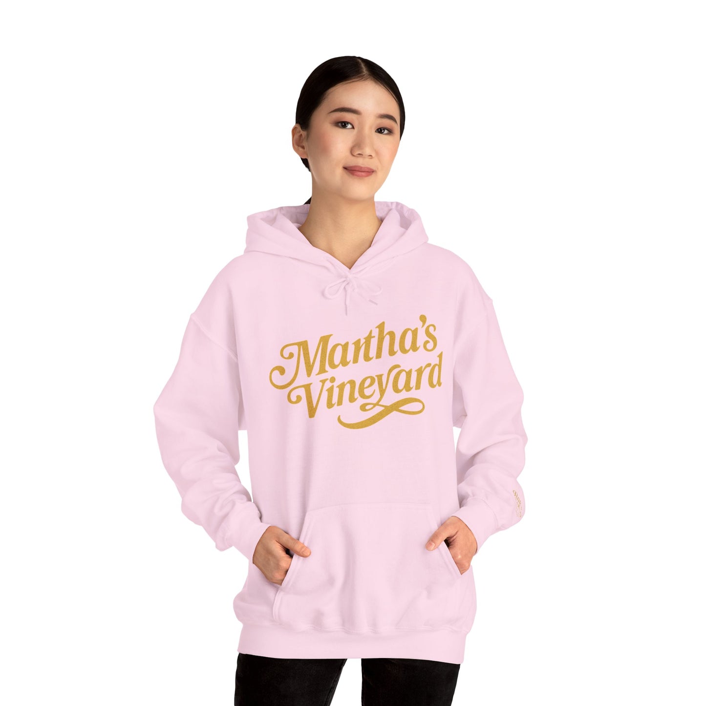 Martha’s Vineyard Hoodie – Unisex Heavy Blend with Cursive Yellow & Black Lettering