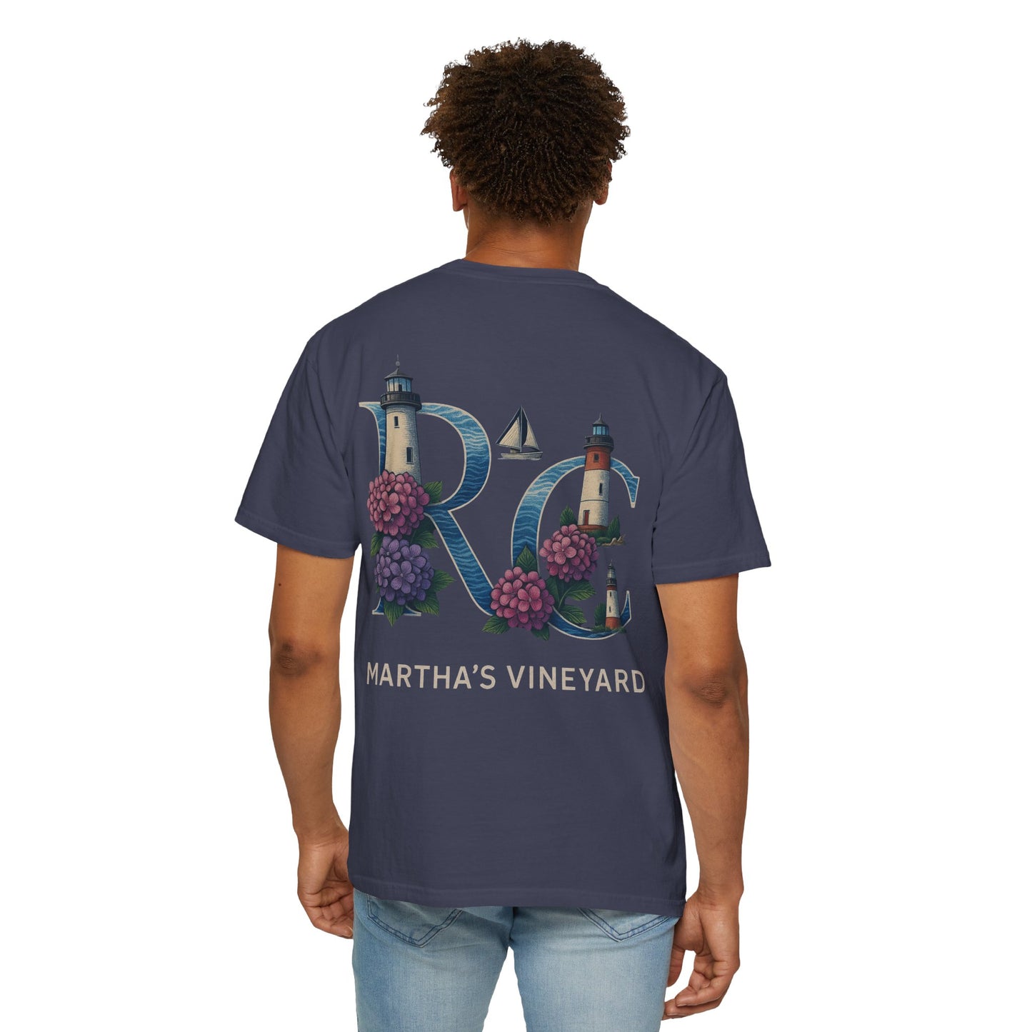 RC Martha’s Vineyard Tee – Nautical Lighthouse & Hydrangea Island Design