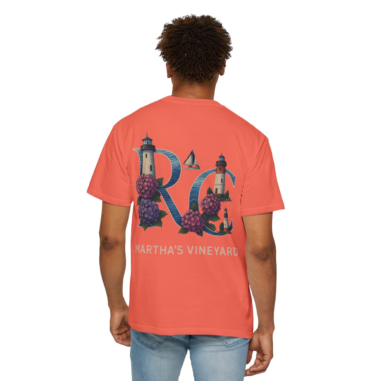 RC Martha’s Vineyard Tee – Nautical Lighthouse & Hydrangea Island Design