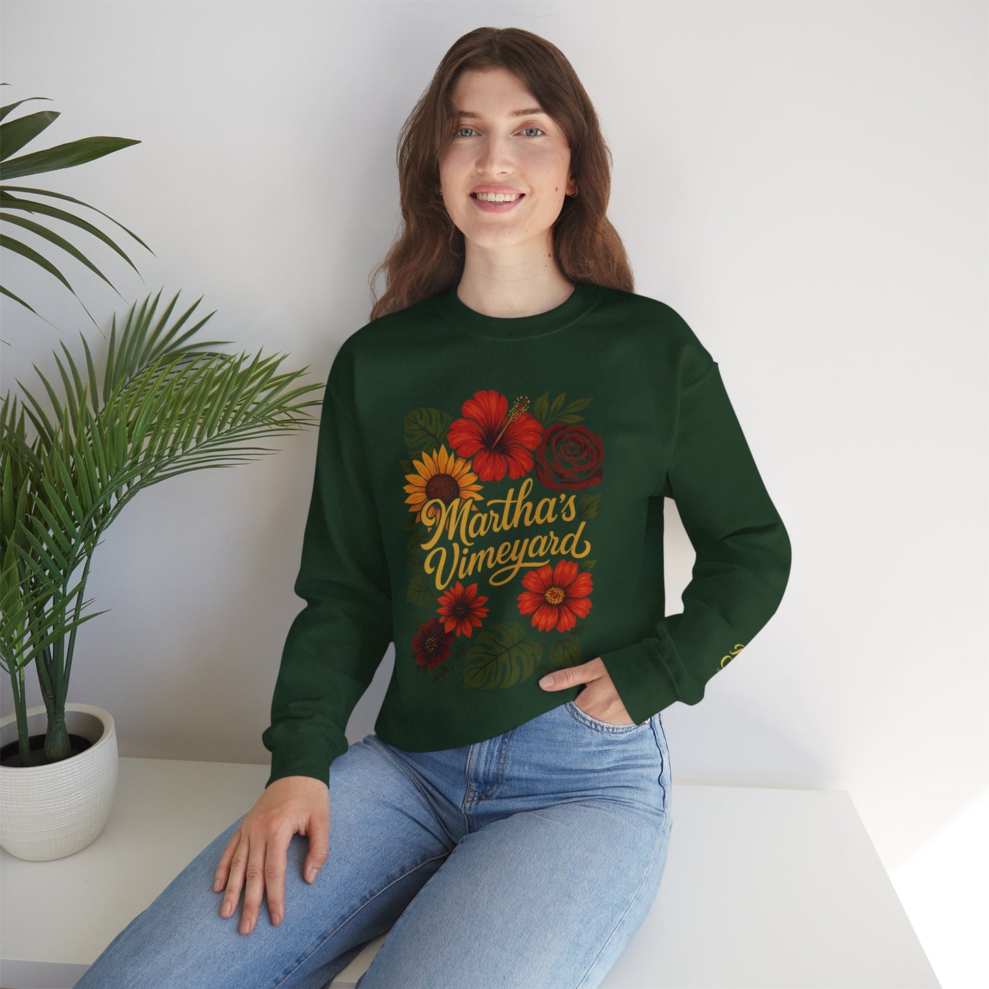 Ocean Park Floral Crewneck Sweatshirt – Martha’s Vineyard Classic | Unisex Heavy Blend