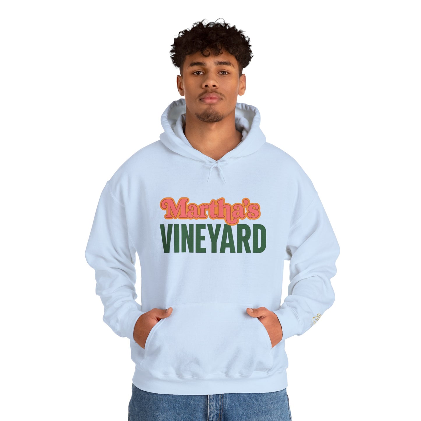 Retro “Martha’s Vineyard” Hoodie – Unisex Heavy Blend, Orange & Green Coastal Desig