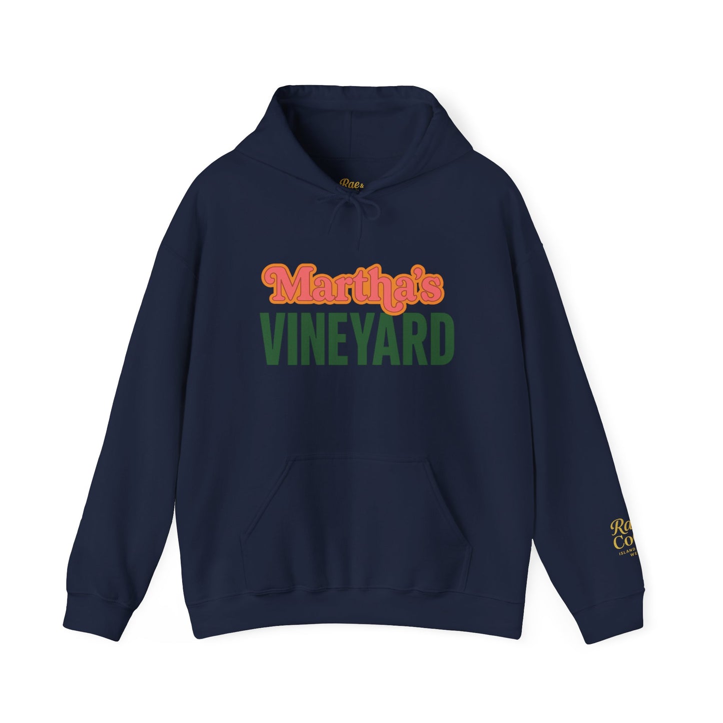 Retro “Martha’s Vineyard” Hoodie – Unisex Heavy Blend, Orange & Green Coastal Desig