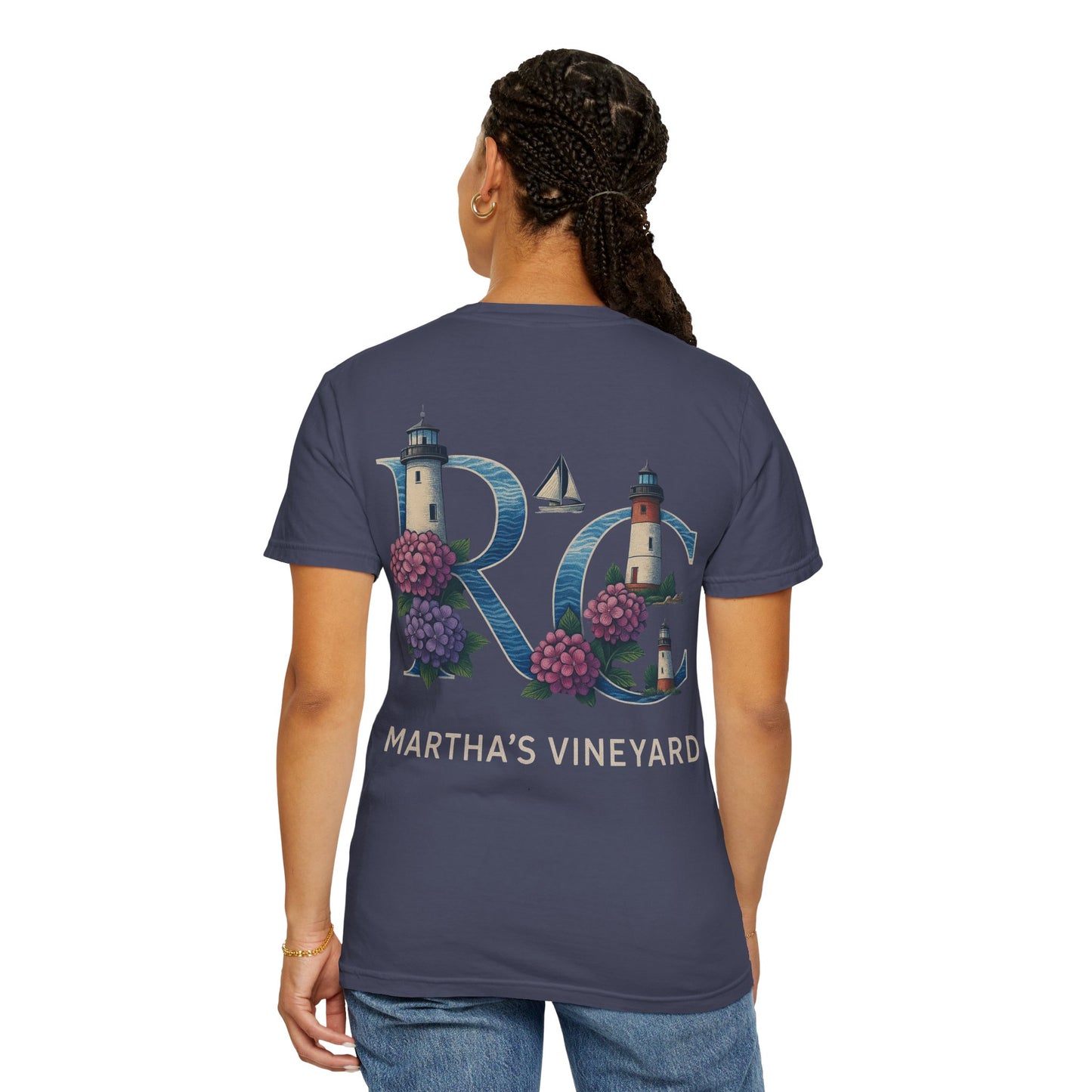 RC Martha’s Vineyard Tee – Nautical Lighthouse & Hydrangea Island Design