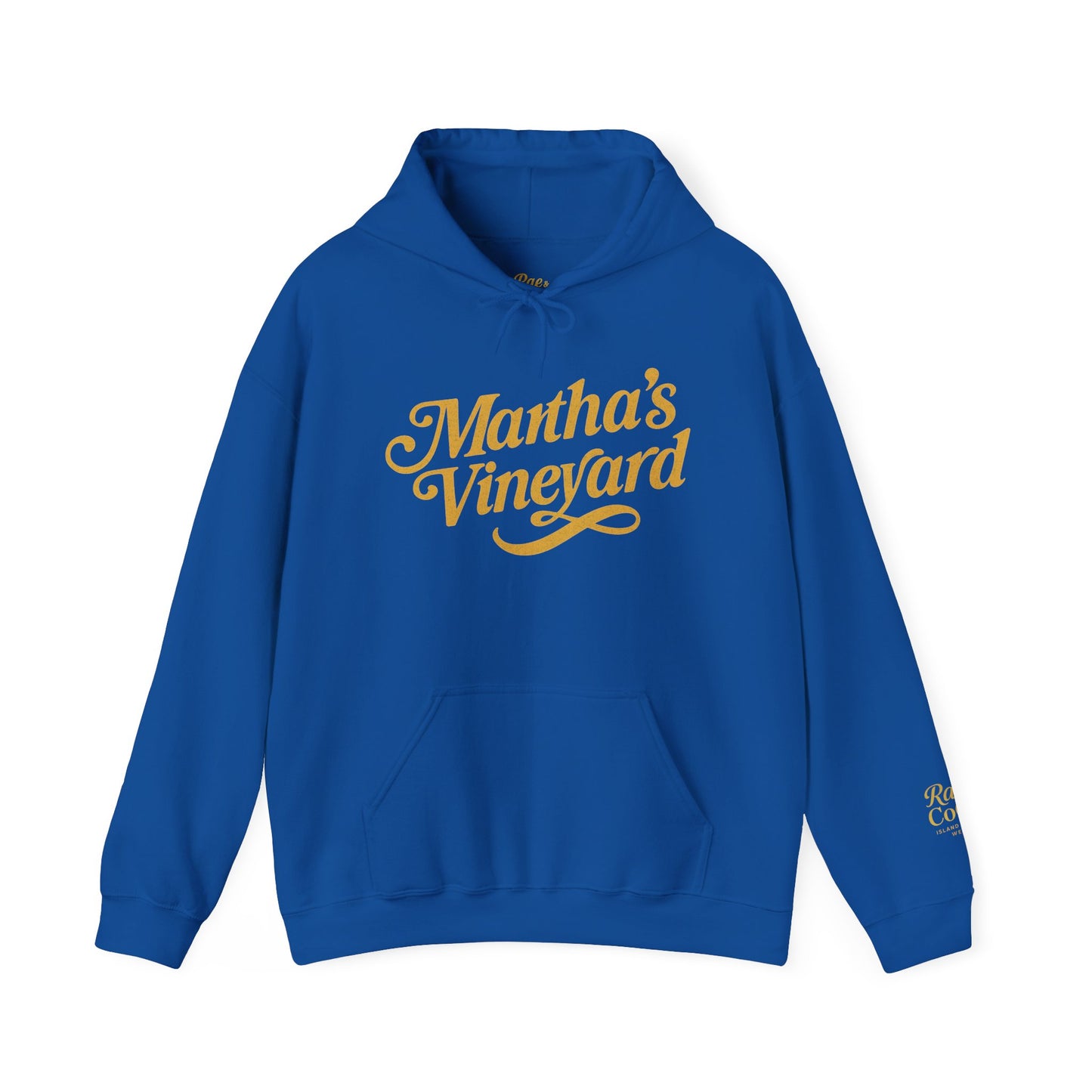 Martha’s Vineyard Hoodie – Unisex Heavy Blend with Cursive Yellow & Black Lettering