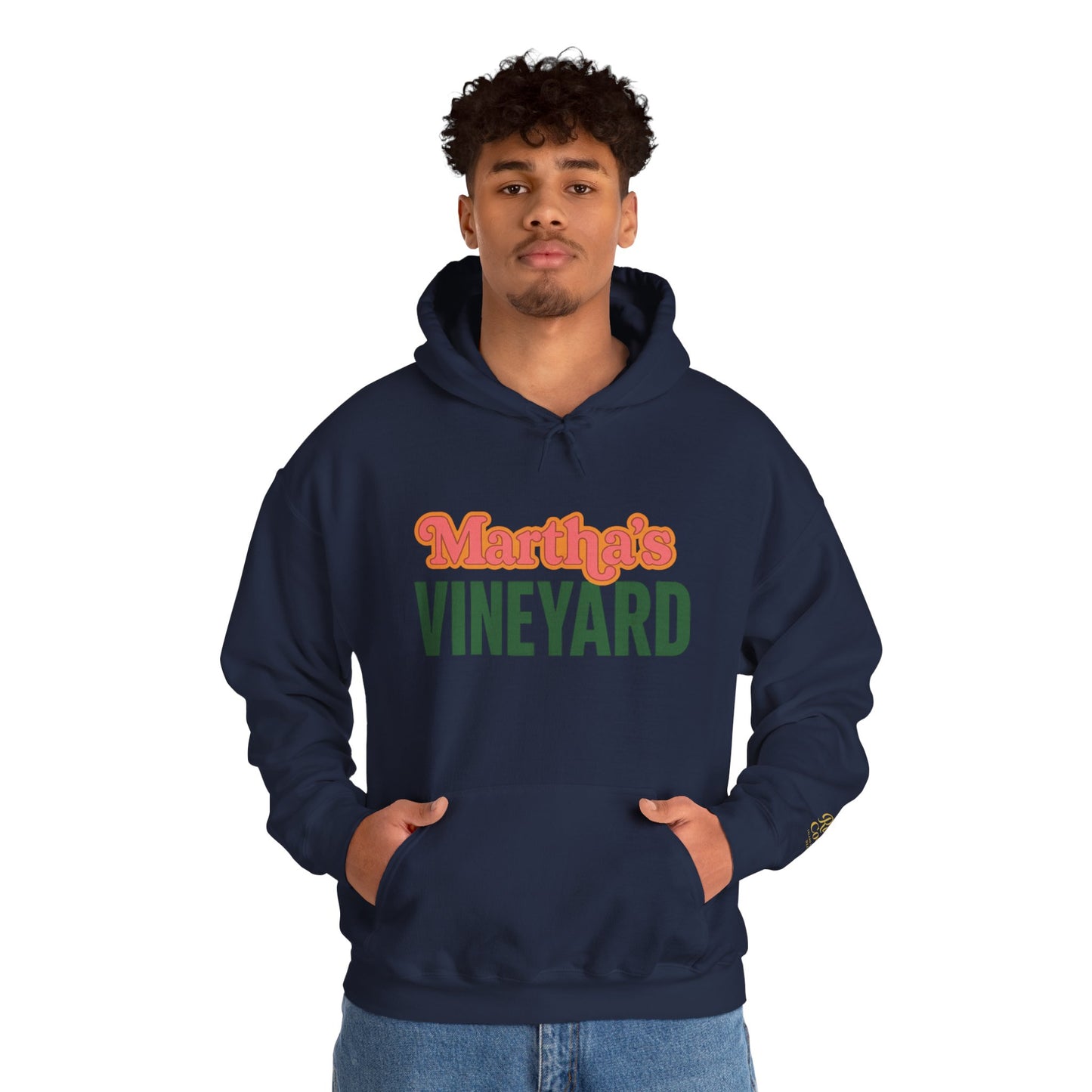 Retro “Martha’s Vineyard” Hoodie – Unisex Heavy Blend, Orange & Green Coastal Desig