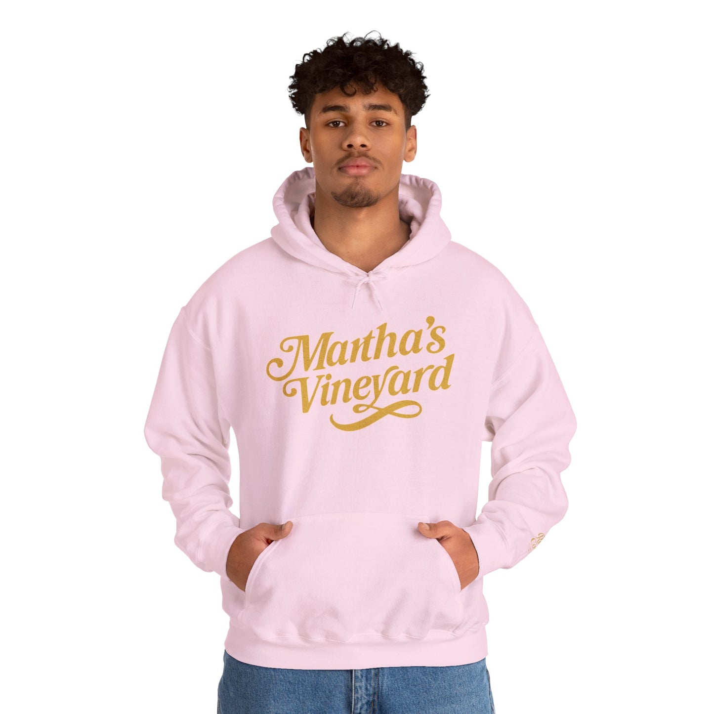 Martha’s Vineyard Hoodie – Unisex Heavy Blend with Cursive Yellow & Black Lettering