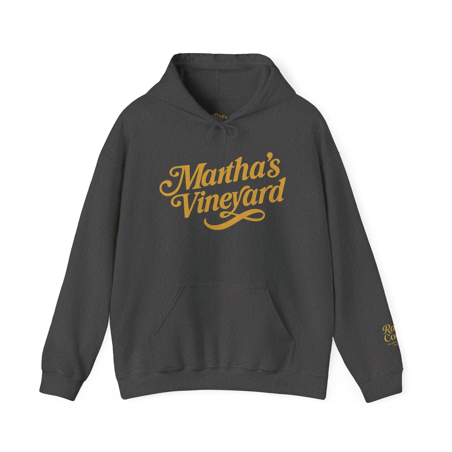 Martha’s Vineyard Hoodie – Unisex Heavy Blend with Cursive Yellow & Black Lettering