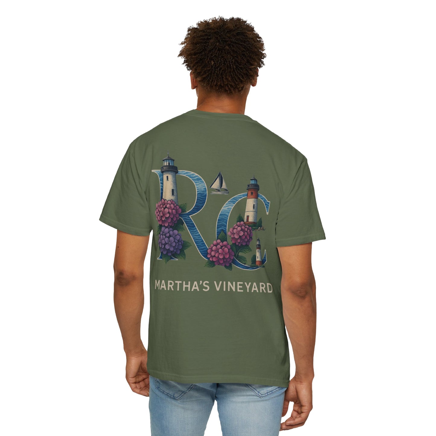 RC Martha’s Vineyard Tee – Nautical Lighthouse & Hydrangea Island Design