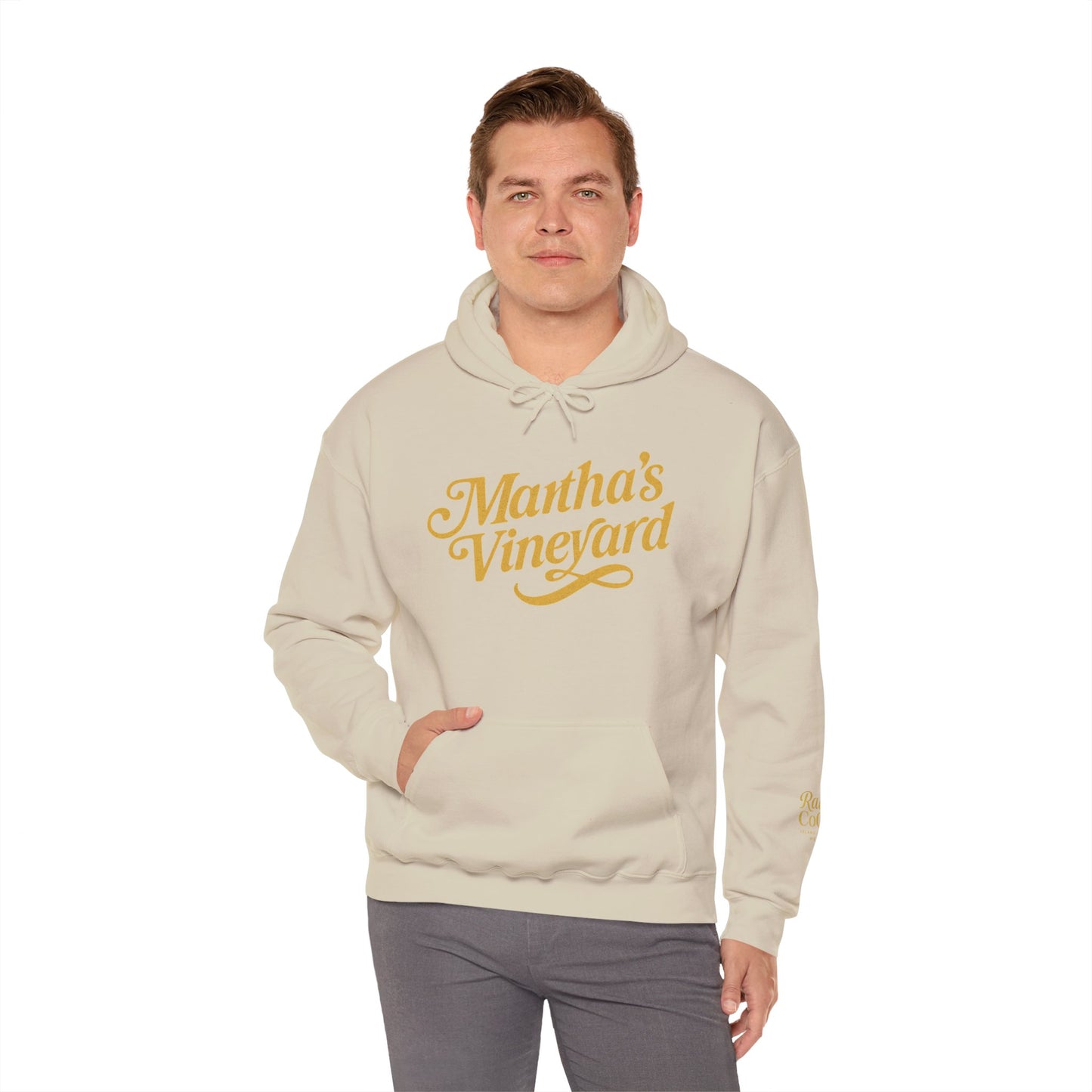 Martha’s Vineyard Hoodie – Unisex Heavy Blend with Cursive Yellow & Black Lettering