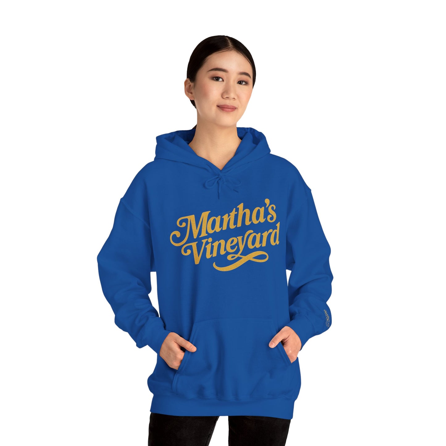 Martha’s Vineyard Hoodie – Unisex Heavy Blend with Cursive Yellow & Black Lettering