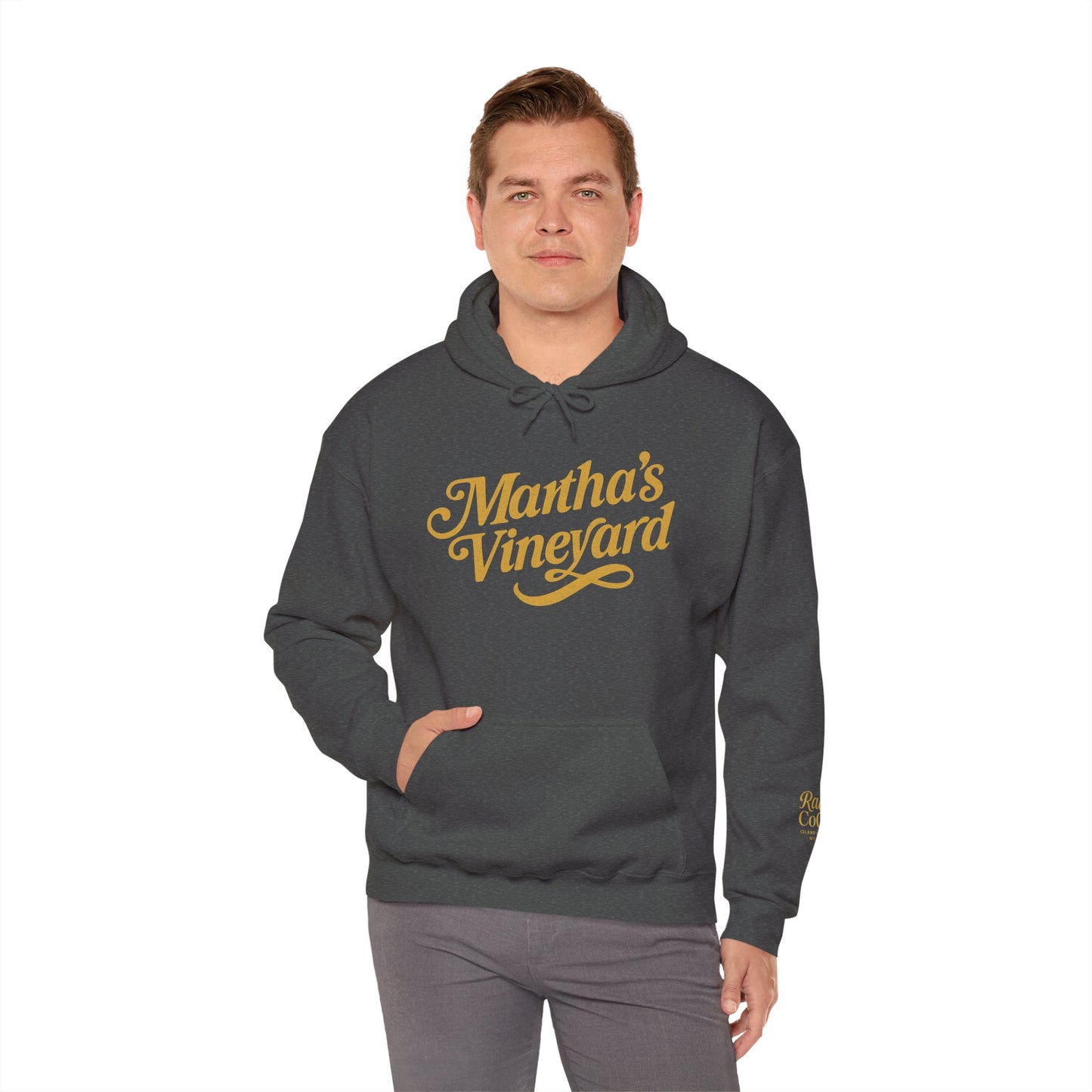 Martha’s Vineyard Hoodie – Unisex Heavy Blend with Cursive Yellow & Black Lettering