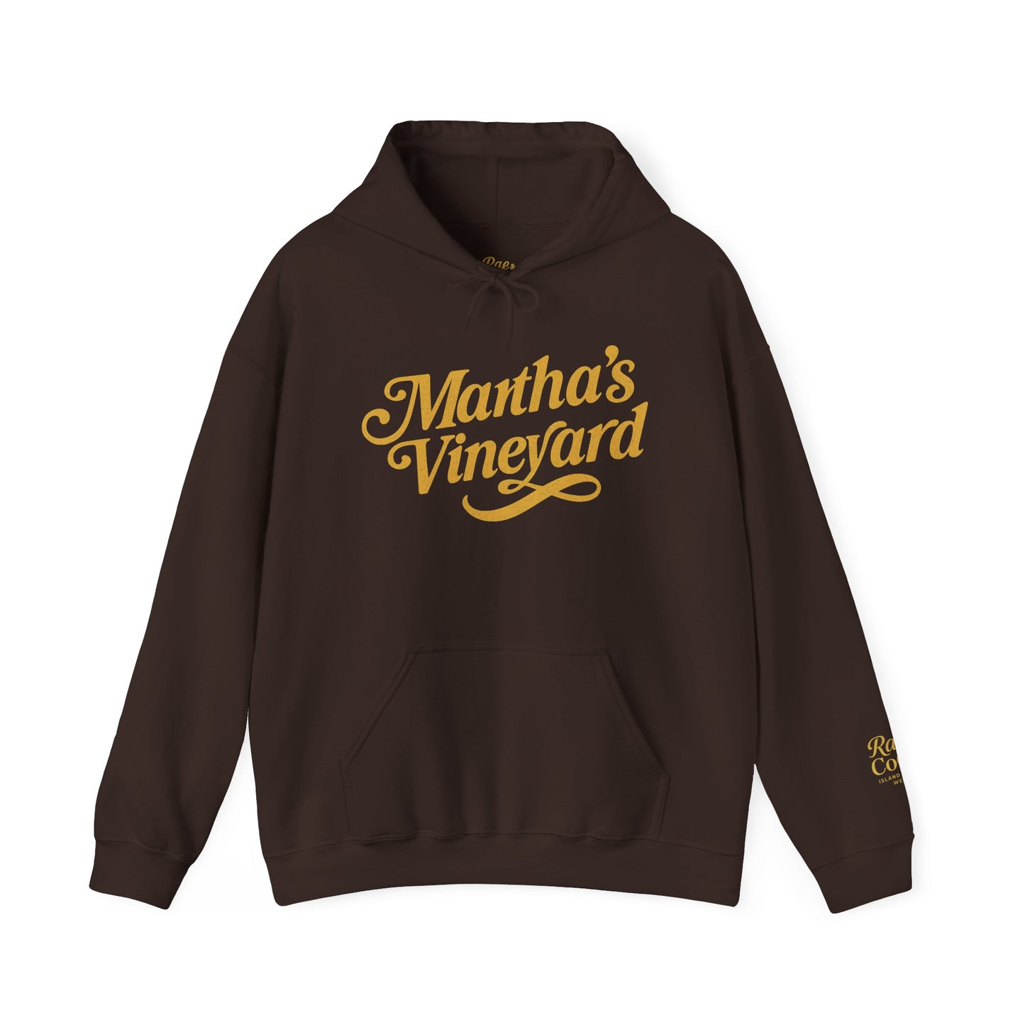 Martha’s Vineyard Hoodie – Unisex Heavy Blend with Cursive Yellow & Black Lettering