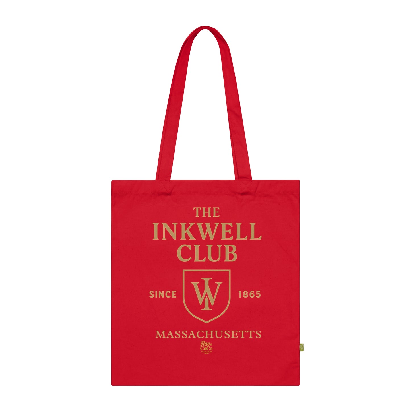 Organic Tote Bag - Inkwell Club Crest Design, Eco-Friendly Long Handle Drop