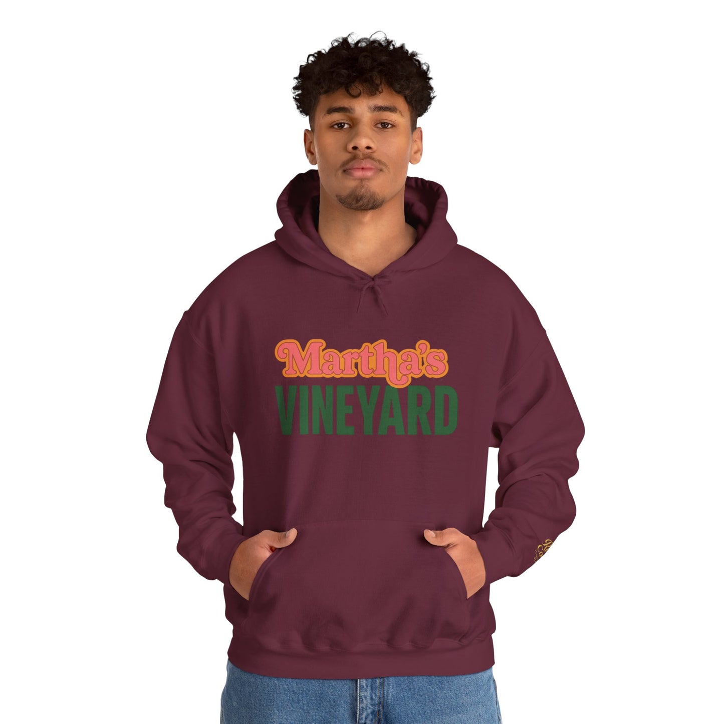 Retro “Martha’s Vineyard” Hoodie – Unisex Heavy Blend, Orange & Green Coastal Desig
